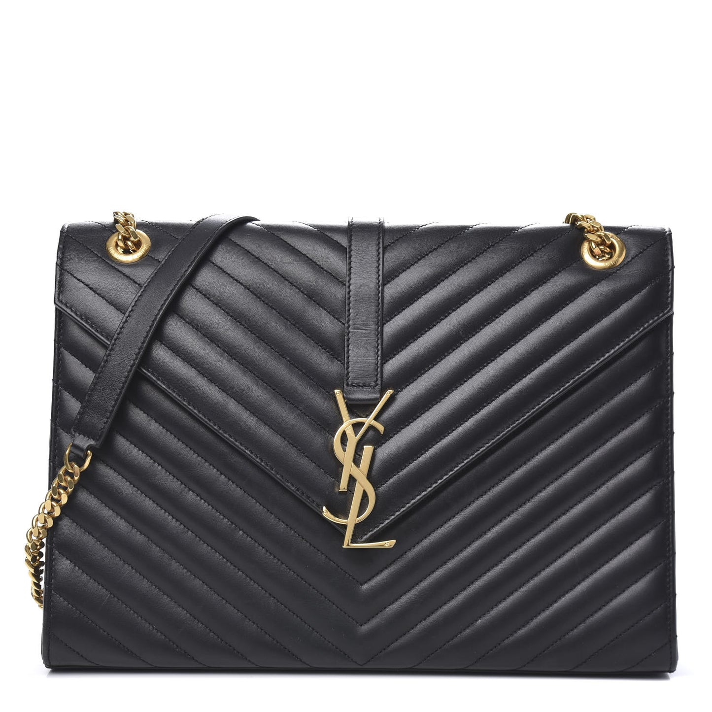 Smooth Calfskin Matelasse Chevron Large Monogram Satchel Black