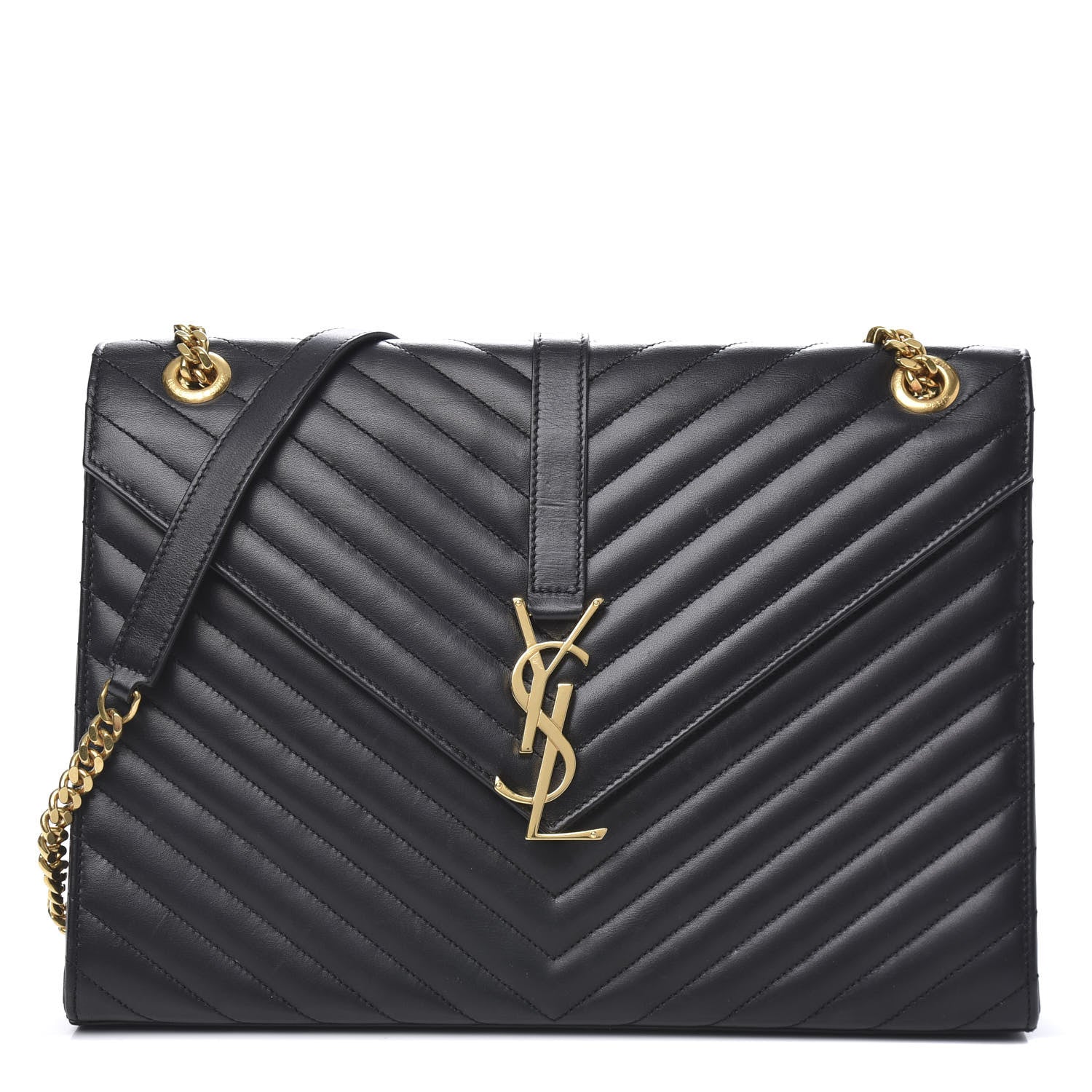 Saint Laurent Smooth Calfskin Matelasse Chevron Large Monogram Satchel Black 1 of 12
