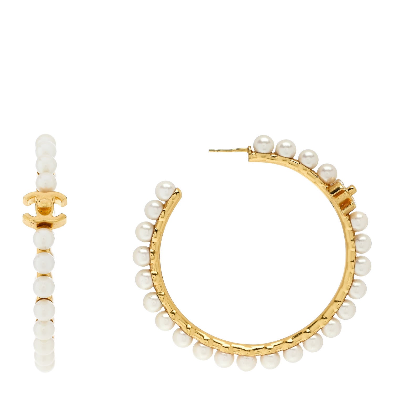 Chanel Pearl CC More Is More Hoop Earrings Gold 1 of 4
