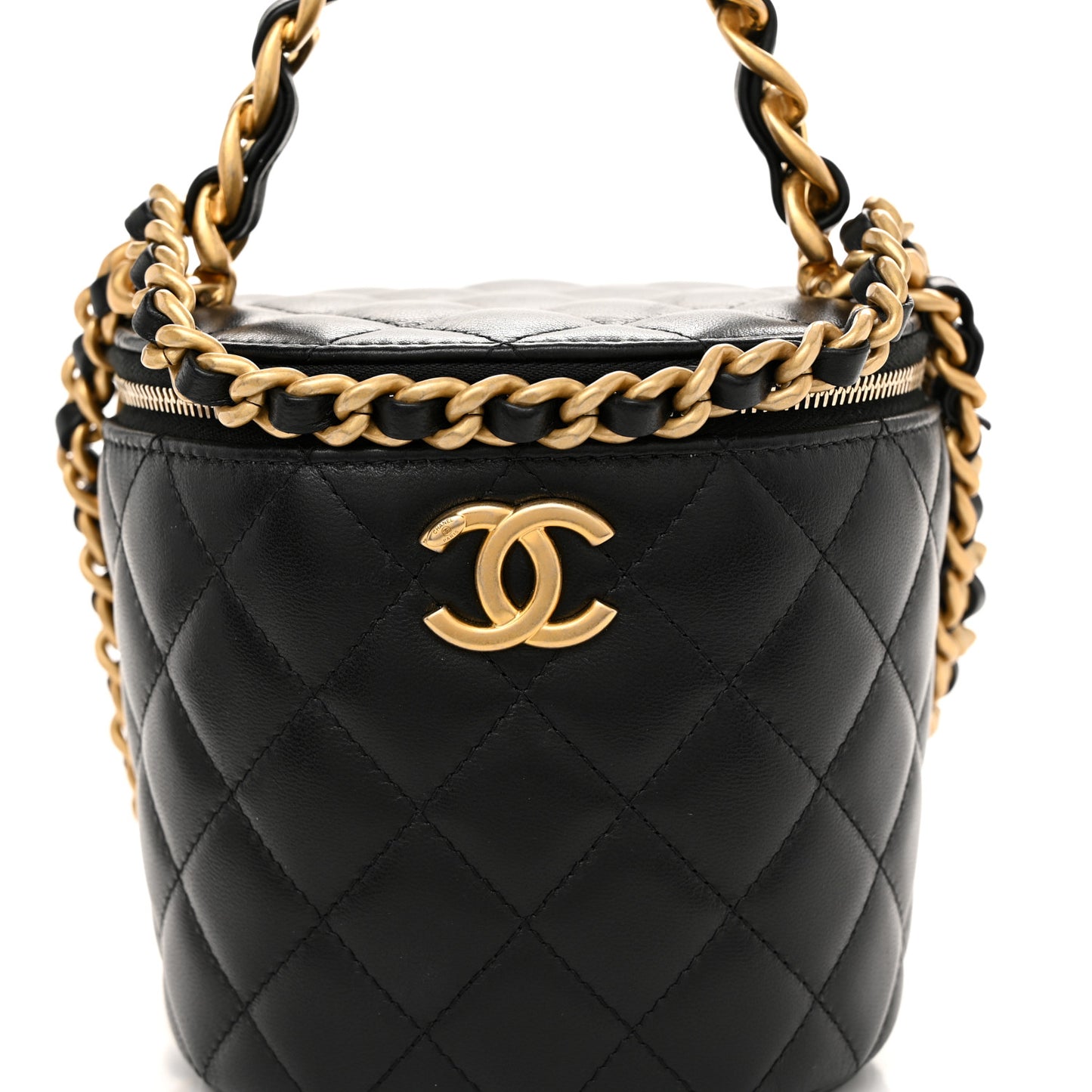 Lambskin Quilted Afternoon Tea Top Handle Vanity Case With Chain Black