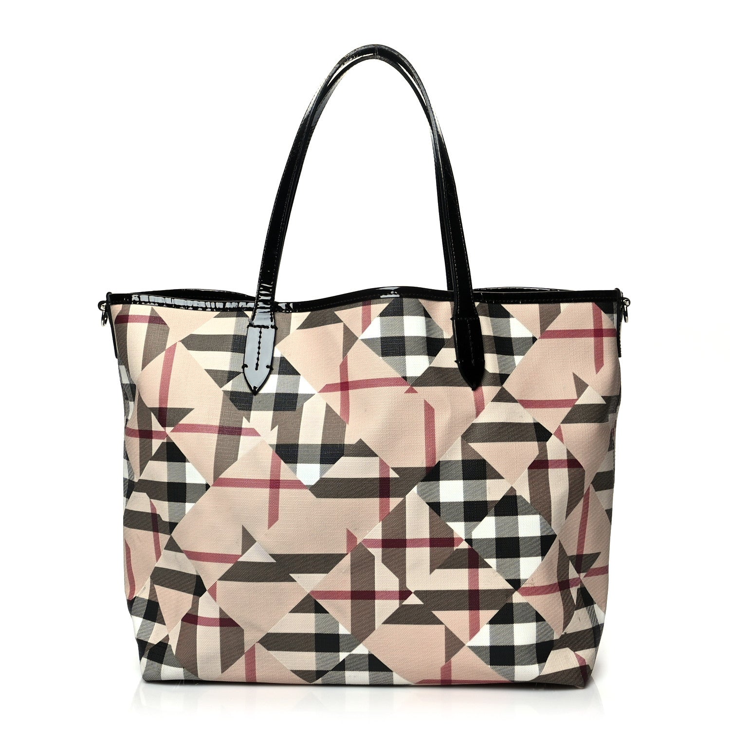 Burberry Patent Trim Patchwork Check Tote Black 1 of 4