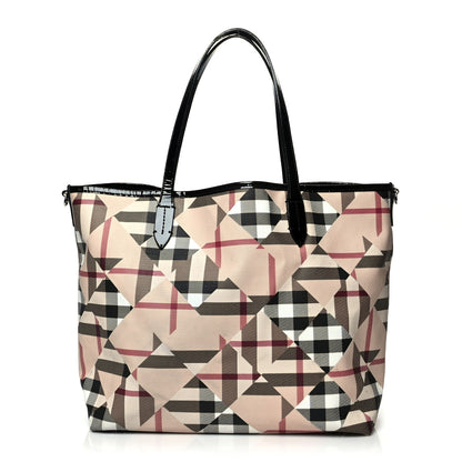 Burberry Patent Trim Patchwork Check Tote Black 1 of 4