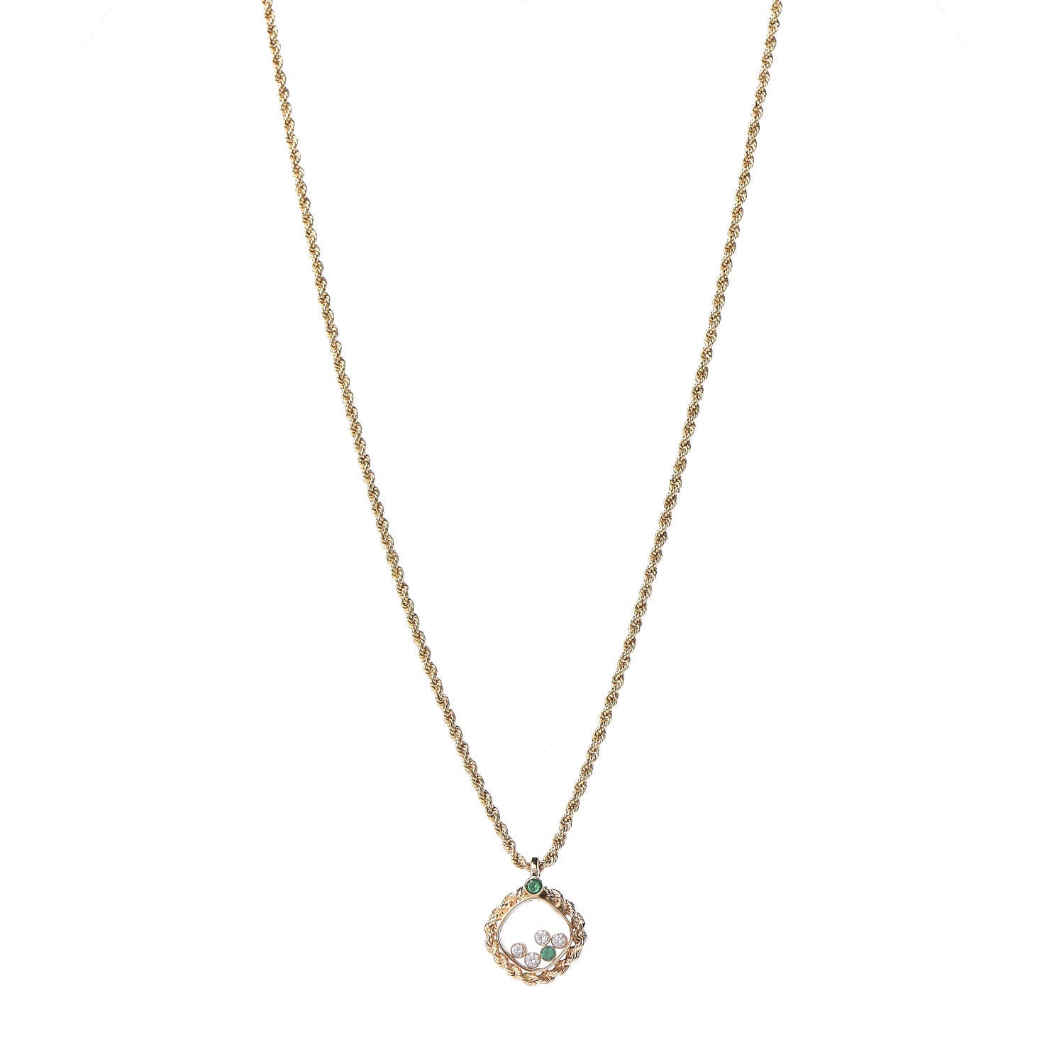 Chopard 18K Yellow Gold Diamond Emerald Happy Diamonds Pendant Necklace 1 of 8