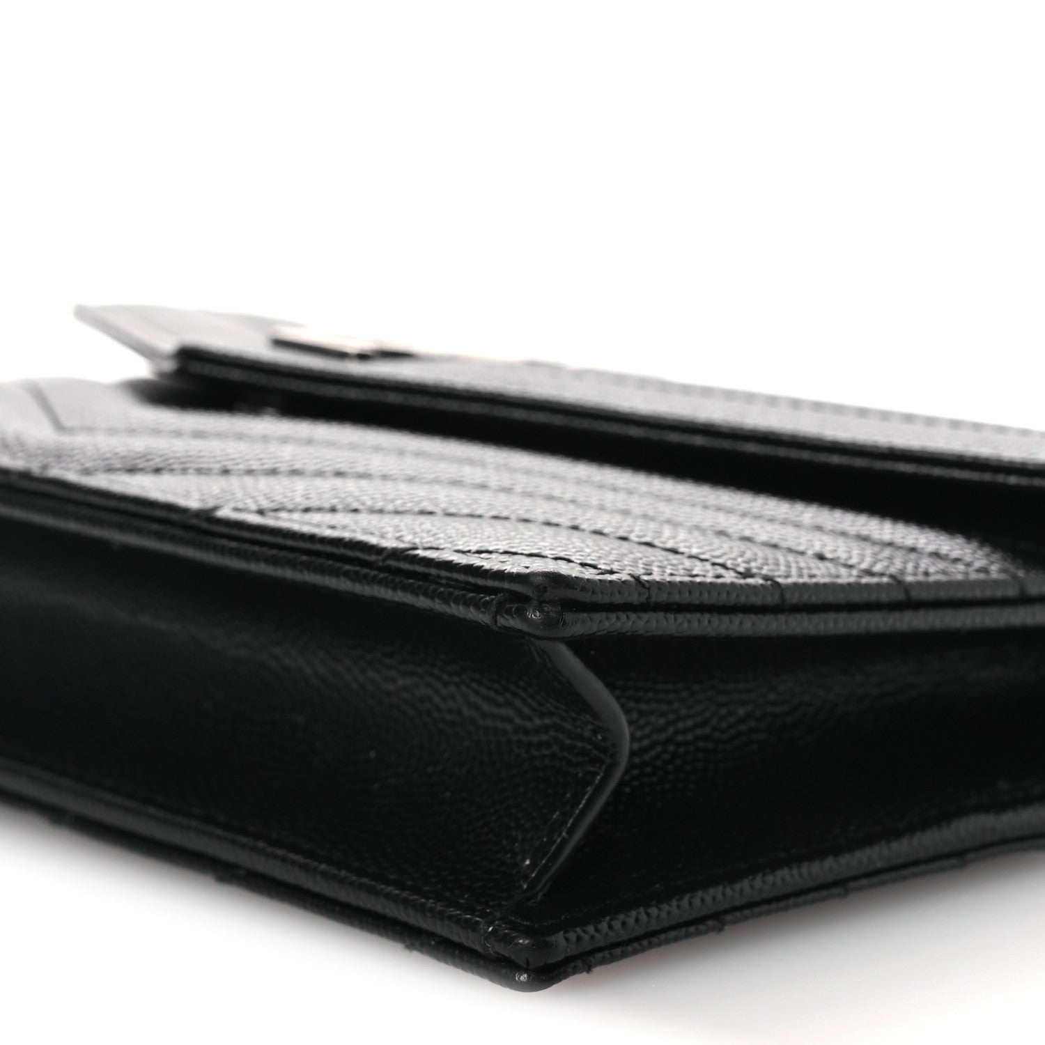 Saint Laurent Grain De Poudre Matelasse Chevron Monogram Chain Wallet Black 10 of 11