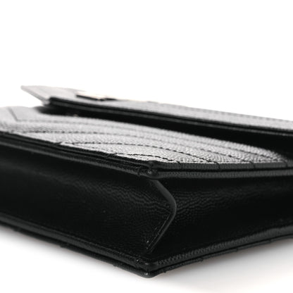 Saint Laurent Grain De Poudre Matelasse Chevron Monogram Chain Wallet Black 10 of 11