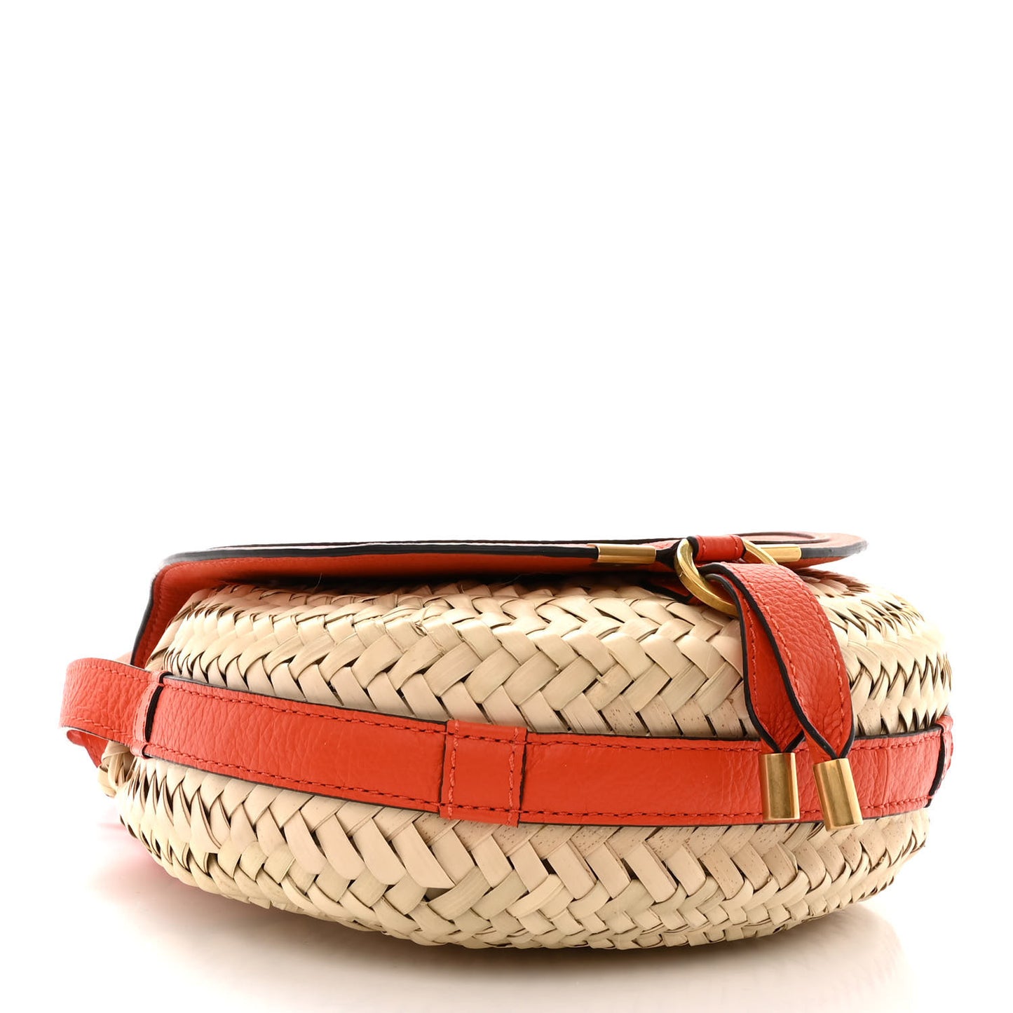 Raffia Calfskin Marcie Basket Small Marcie Round Crossbody Bag Orange Fizz