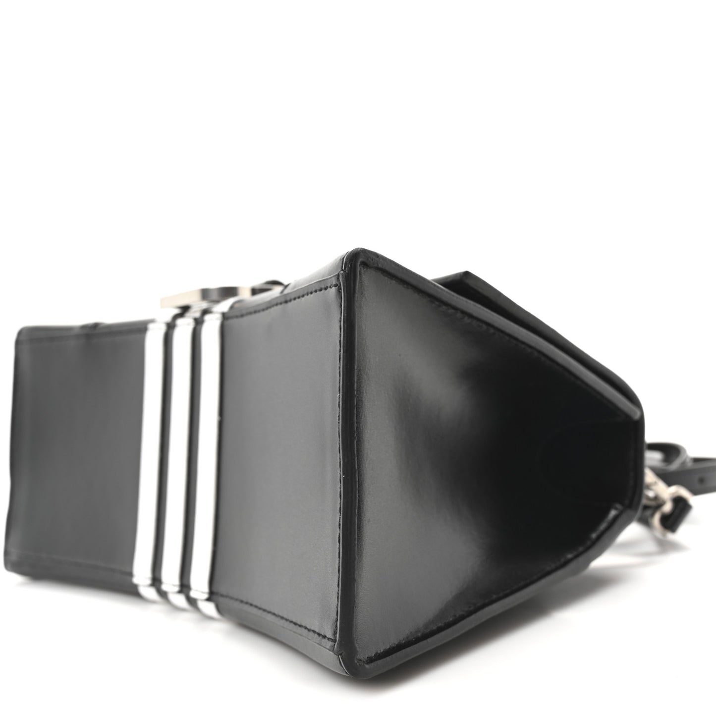 X ADIDAS Shiny Box Calfskin Small Hourglass Top Handle Bag Black White
