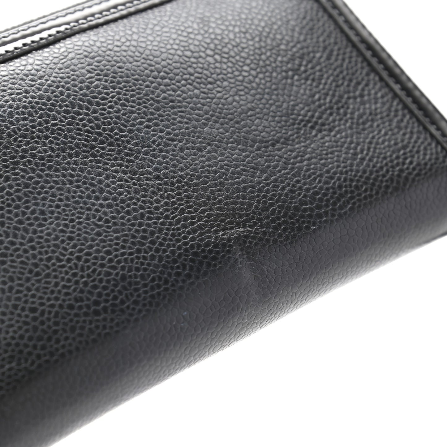 Caviar Patent Small CC Contour Zip Around Wallet Black