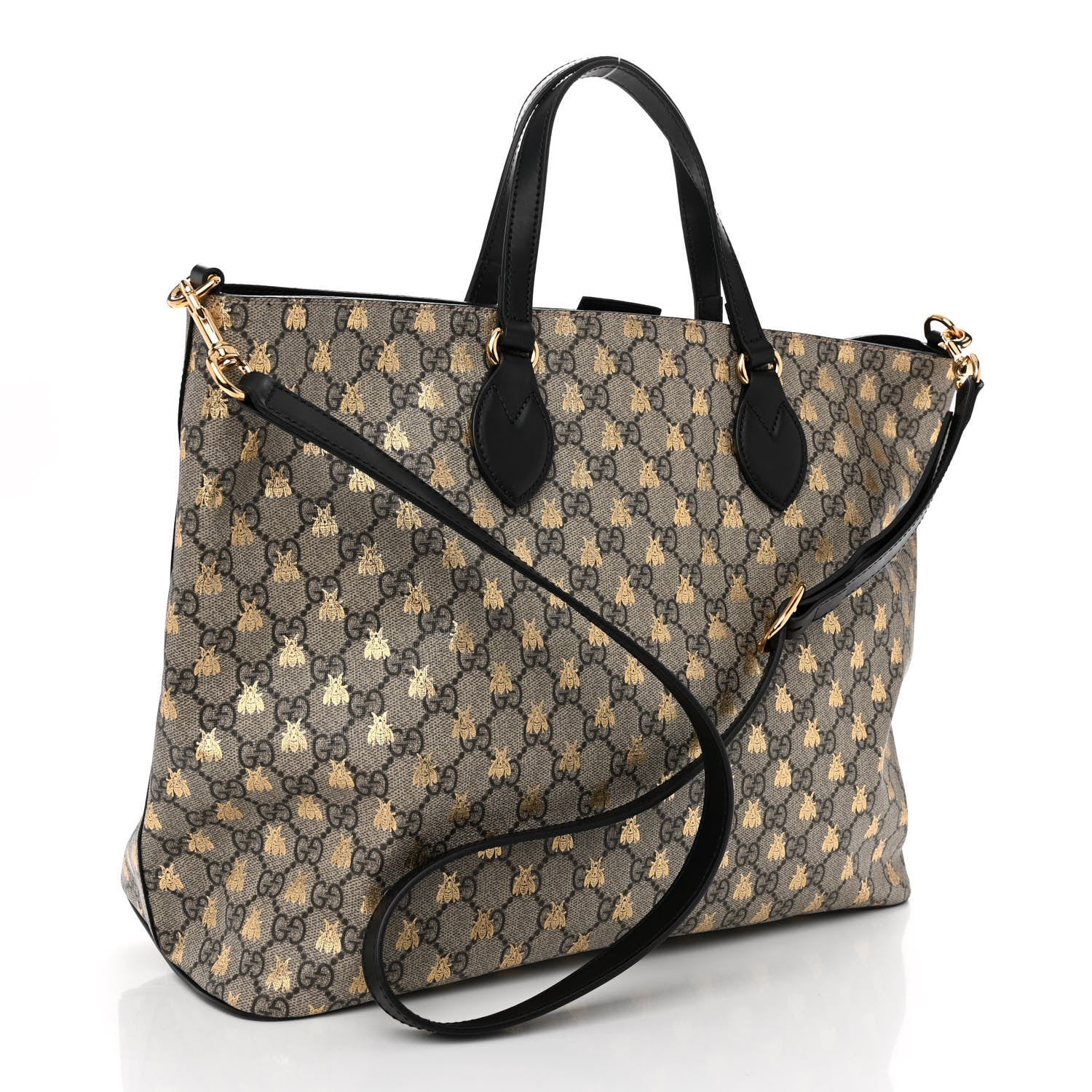Gucci Soft GG Supreme Monogram Bees Medium Crossbody Tote Beige Oro Black 3 of 10