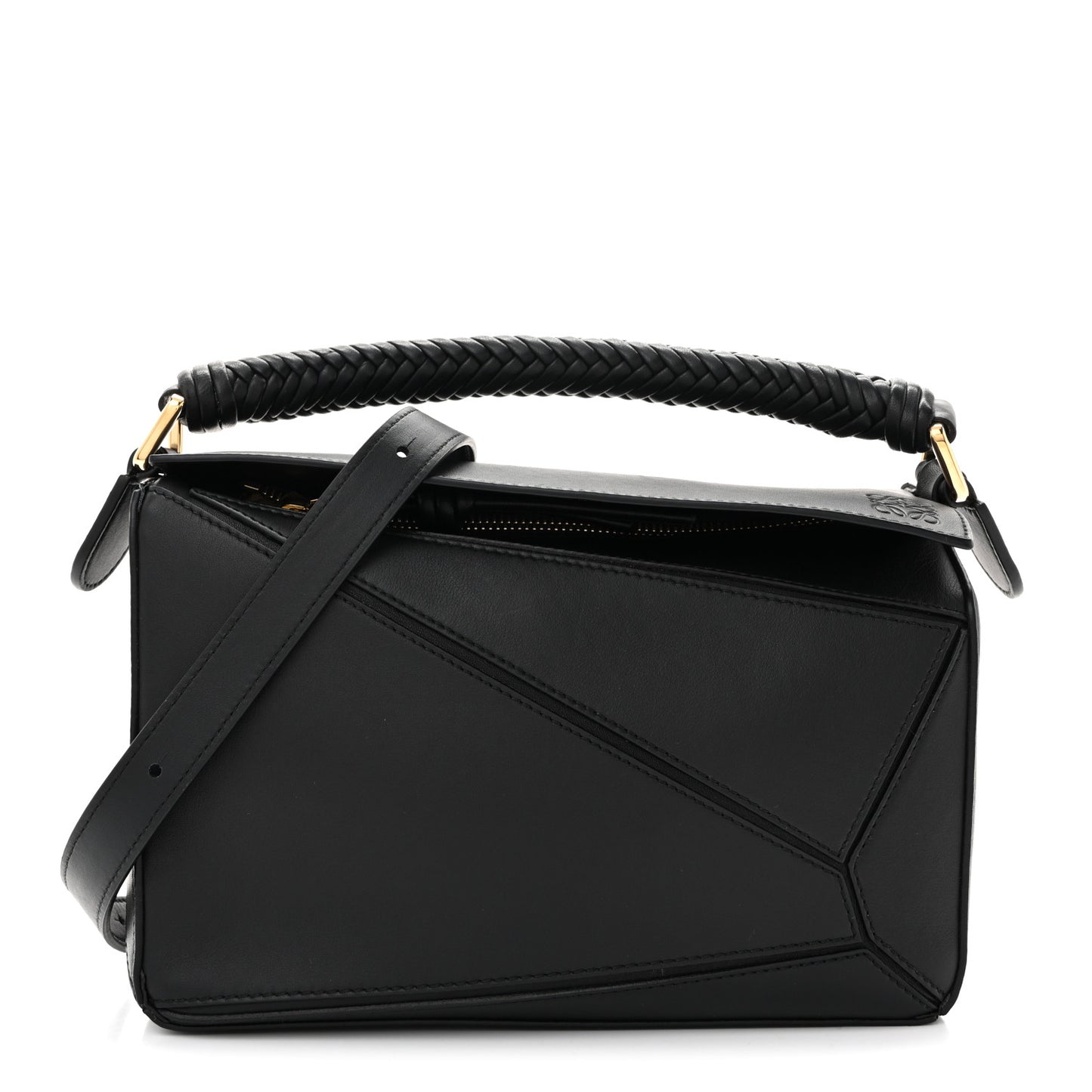 Calfskin Small Woven Puzzle Bag Black