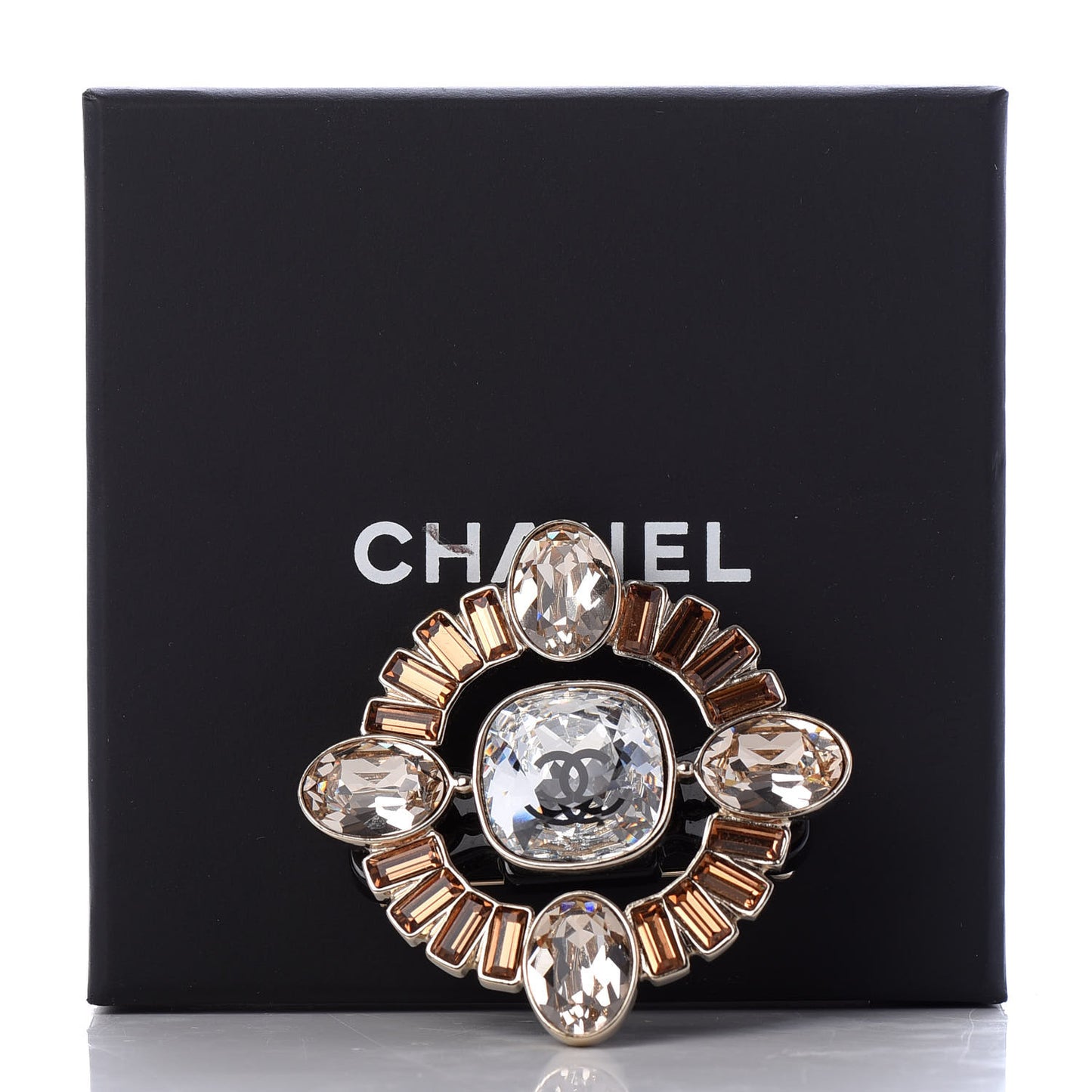 Baguette Crystal Resin CC Brooch Gold Beige