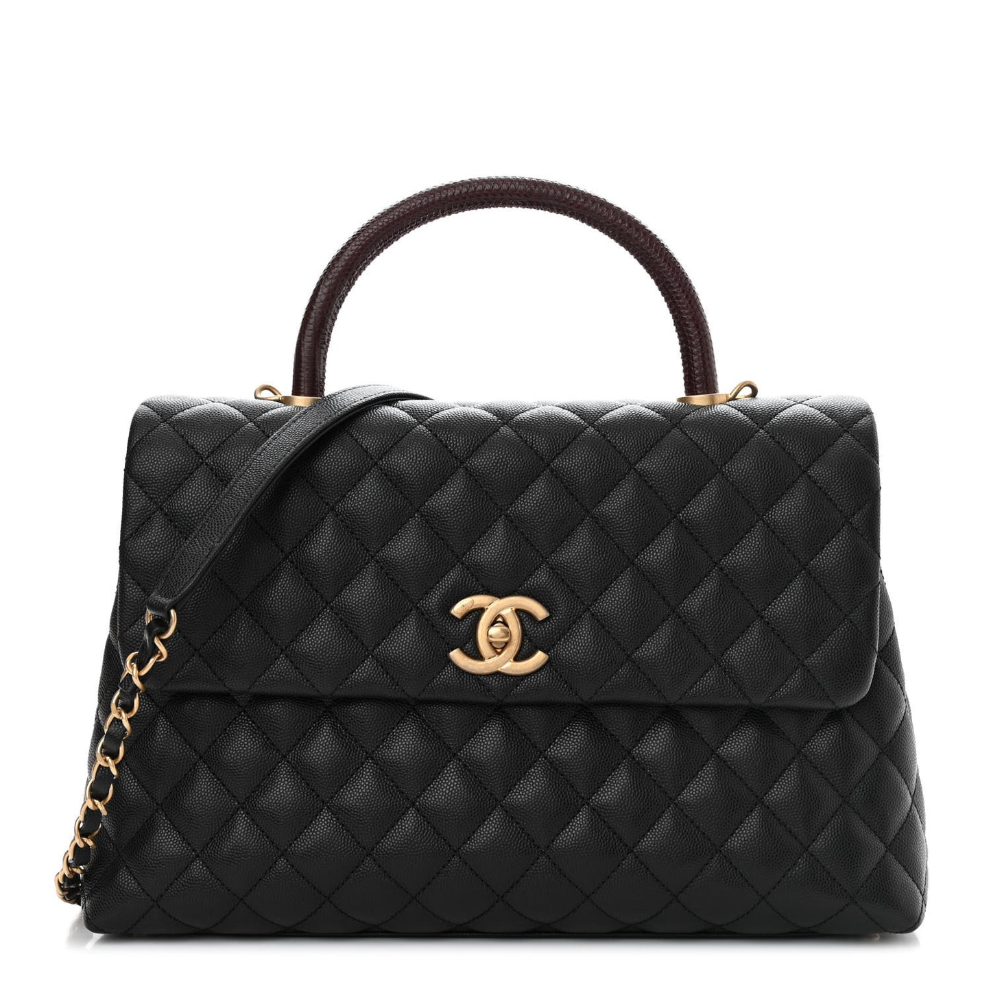 Caviar Lizard Quilted Medium Coco Handle Flap Black