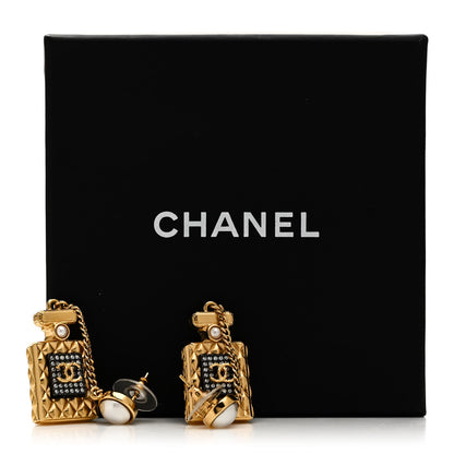 Chanel Crystal Pearl CC Perfume Bottle Chain Drop Earrings Gold 5 of 5