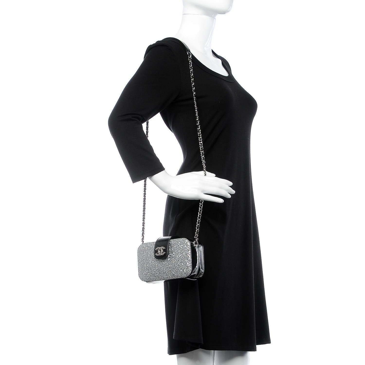 Chanel Glitter Patent Camera Case Silver 2 of 8