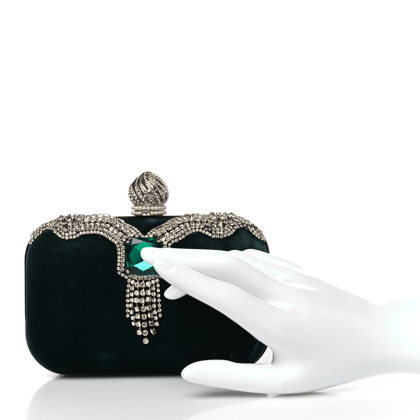 Velvet Embellished Cloud Clutch Green