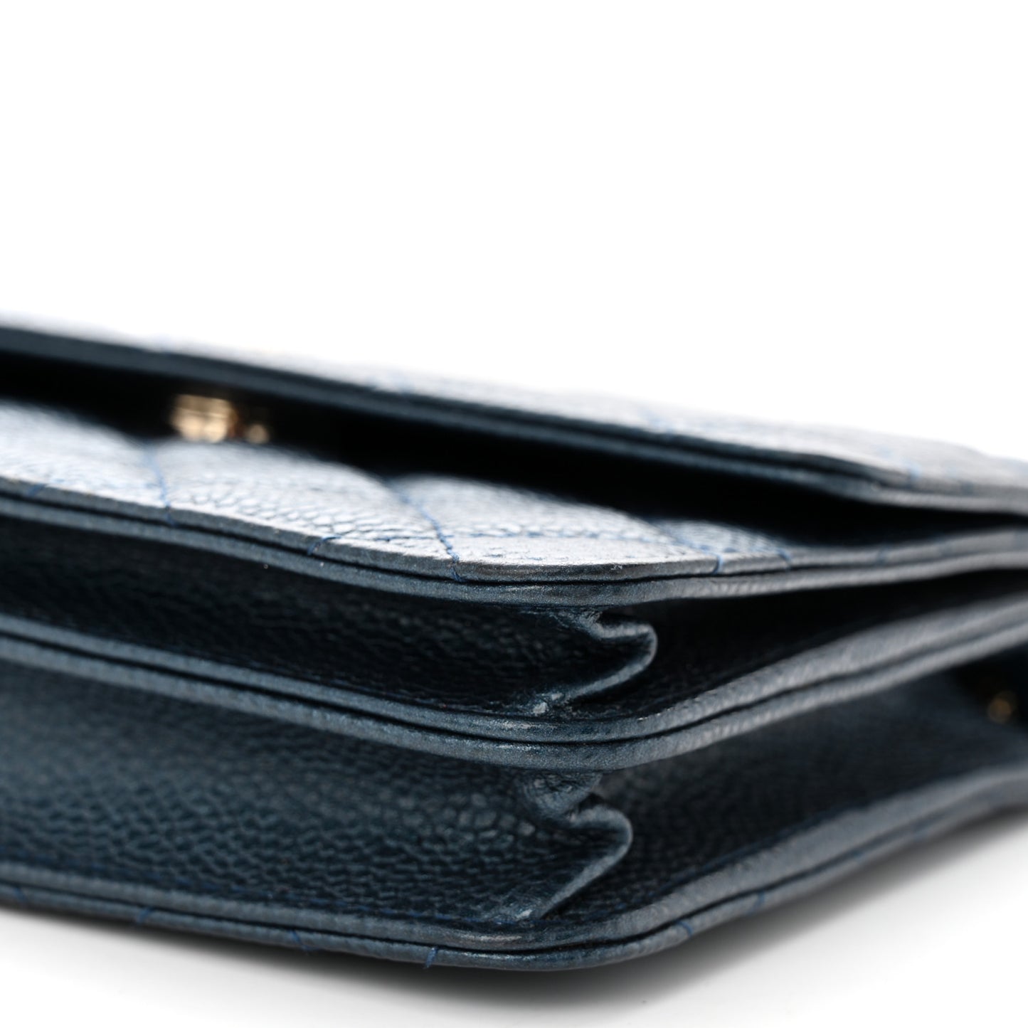 Metallic Caviar Quilted Square Wallet On Chain WOC Dark Blue