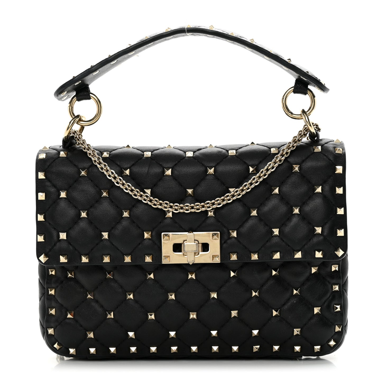 Lambskin Medium Rockstud Spike Shoulder Bag Black