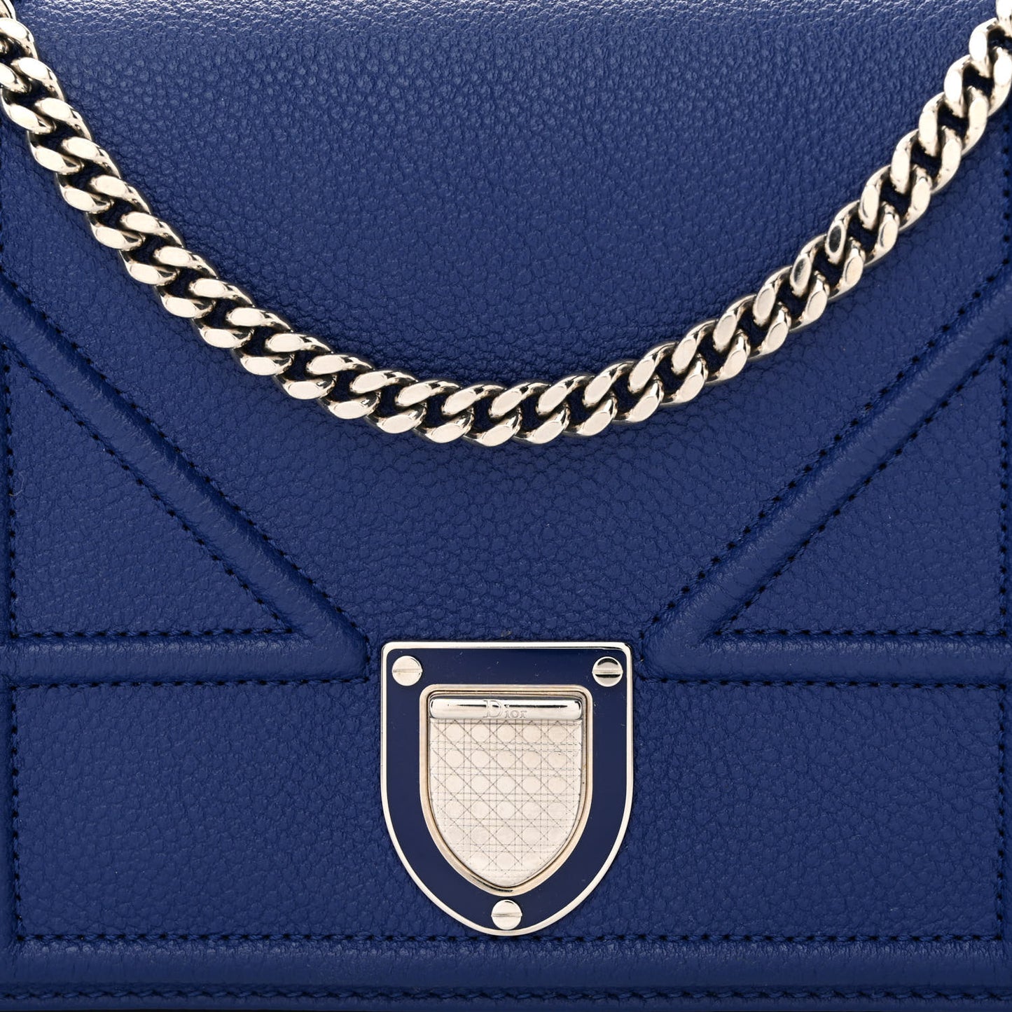 Grained Calfskin Diorama Wallet on Chain Pouch Blue