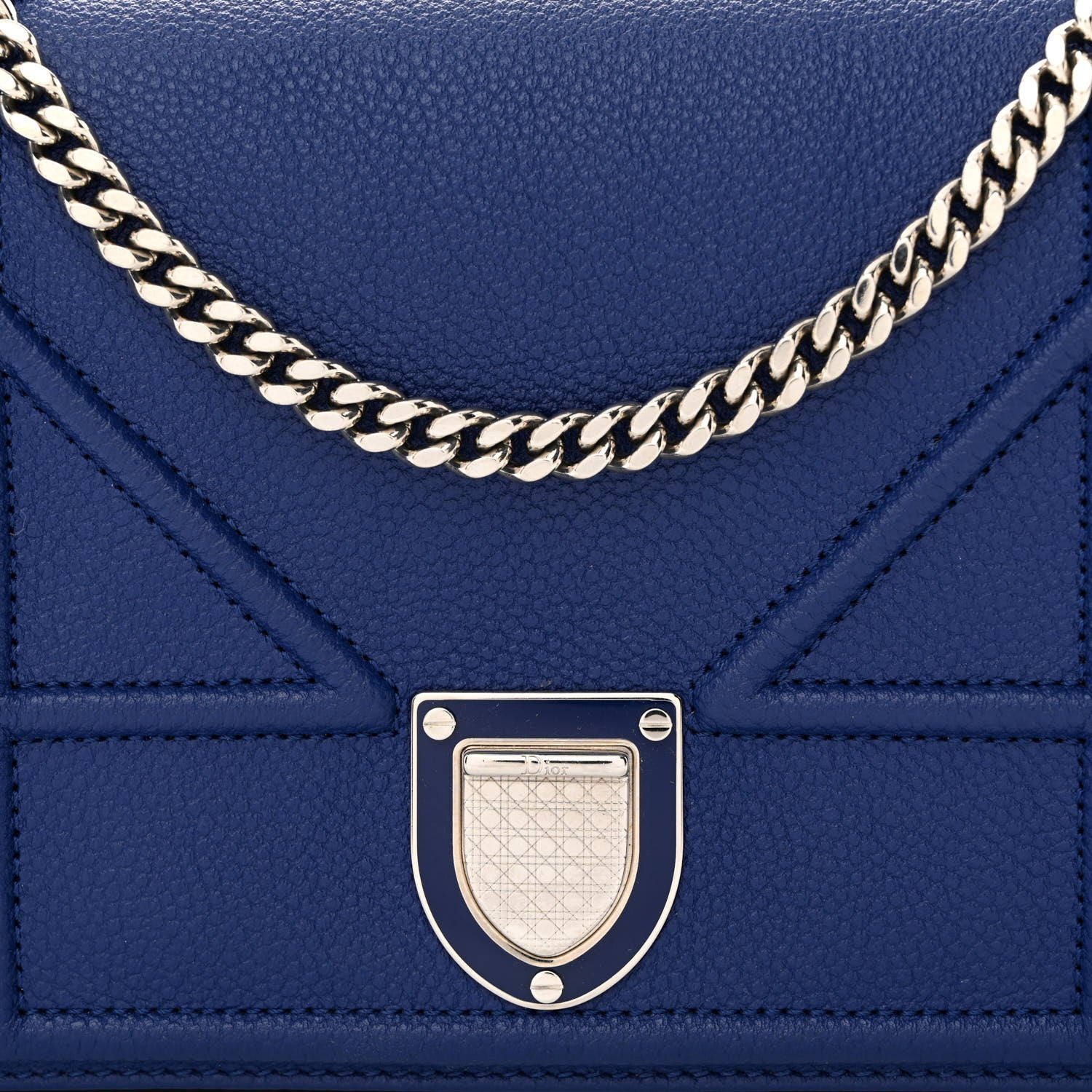 Christian Dior Grained Calfskin Diorama Wallet on Chain Pouch Blue 9 of 12