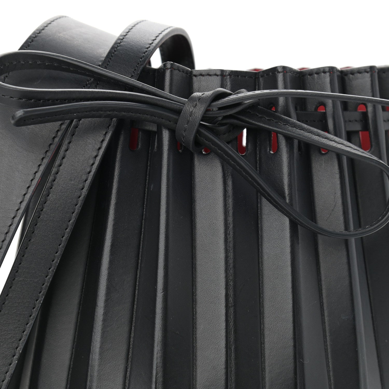 Mansur Gavriel Vegetable Tanned Calfskin Pleated Mini Bucket Bag Black Flamma 8 of 10
