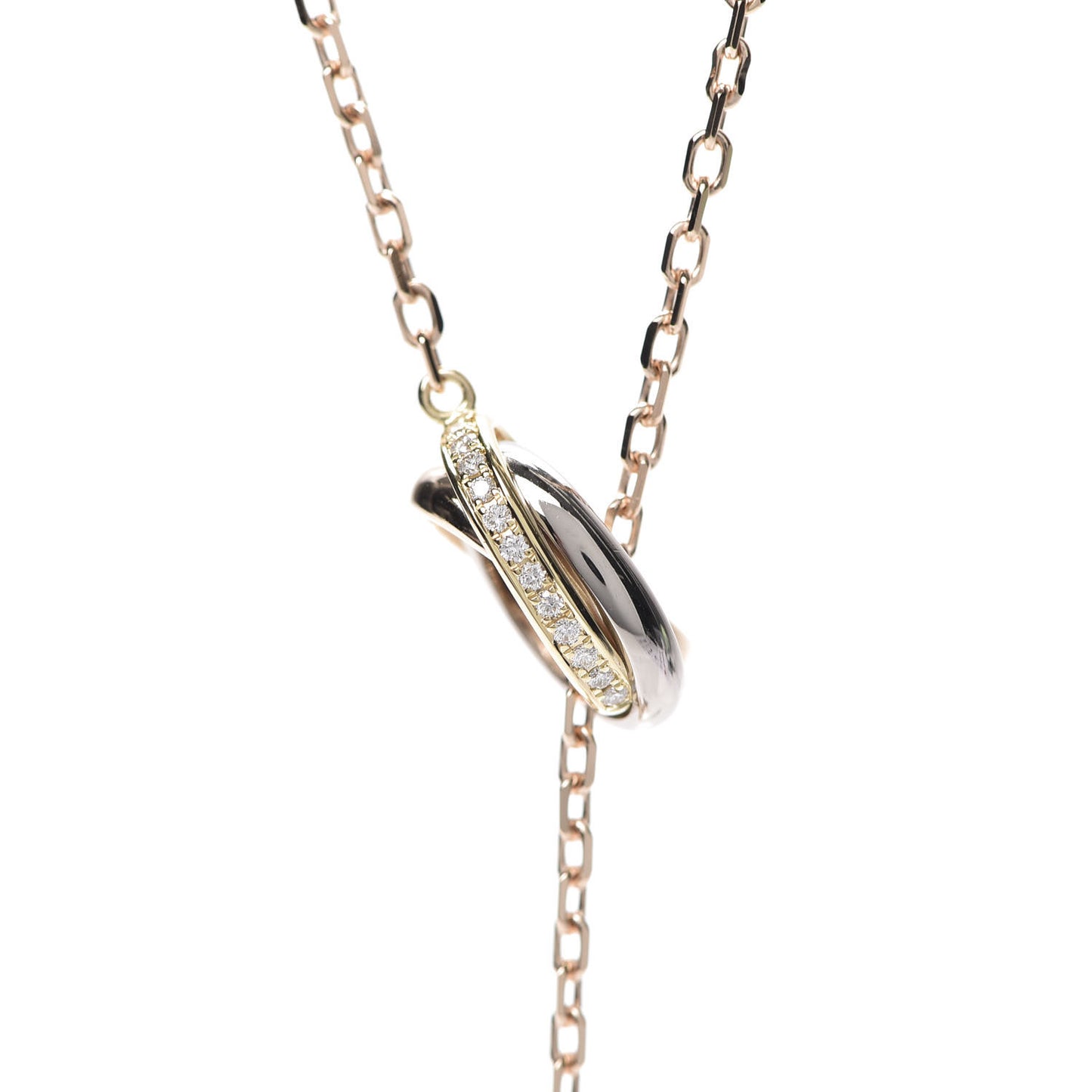 18K Pink Yellow White Gold Diamond Trinity Lariat Necklace