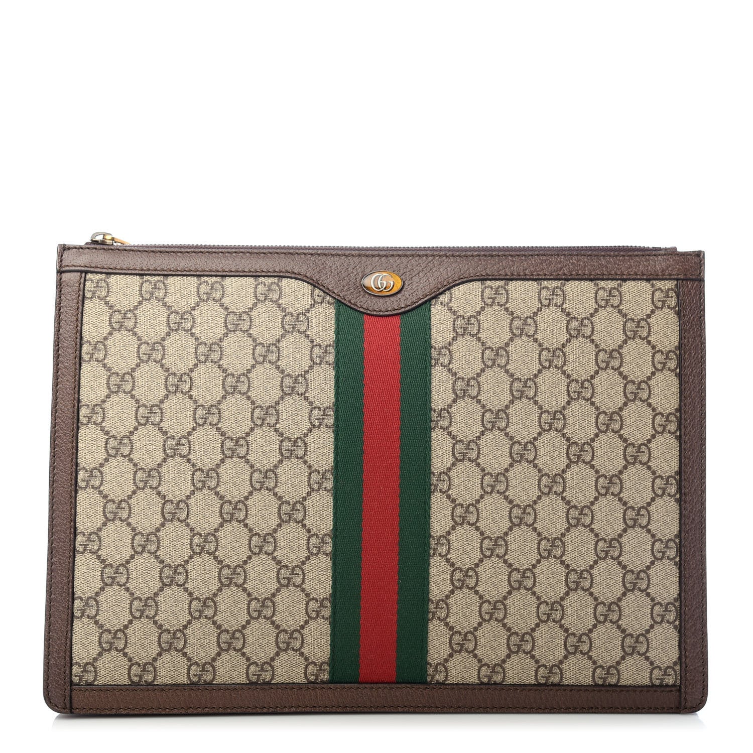 Gucci GG Supreme Monogram Web Ophidia Portfolio Pouch Beige New Acero 1 of 7