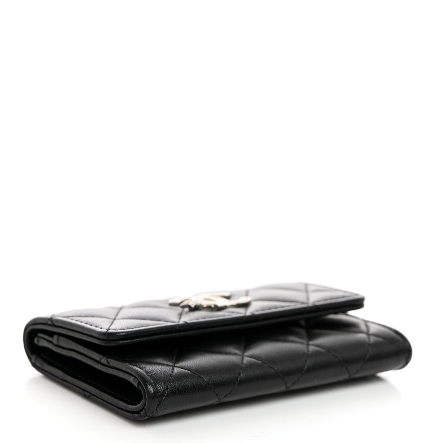 Lambskin Quilted Flap Crystal Star Card Holder Wallet Black