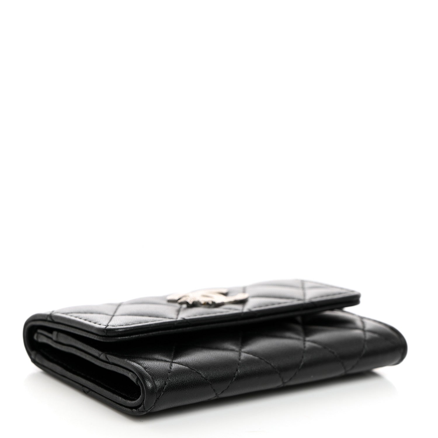 Chanel Lambskin Quilted Flap Crystal Star Card Holder Wallet Black 4 of 9