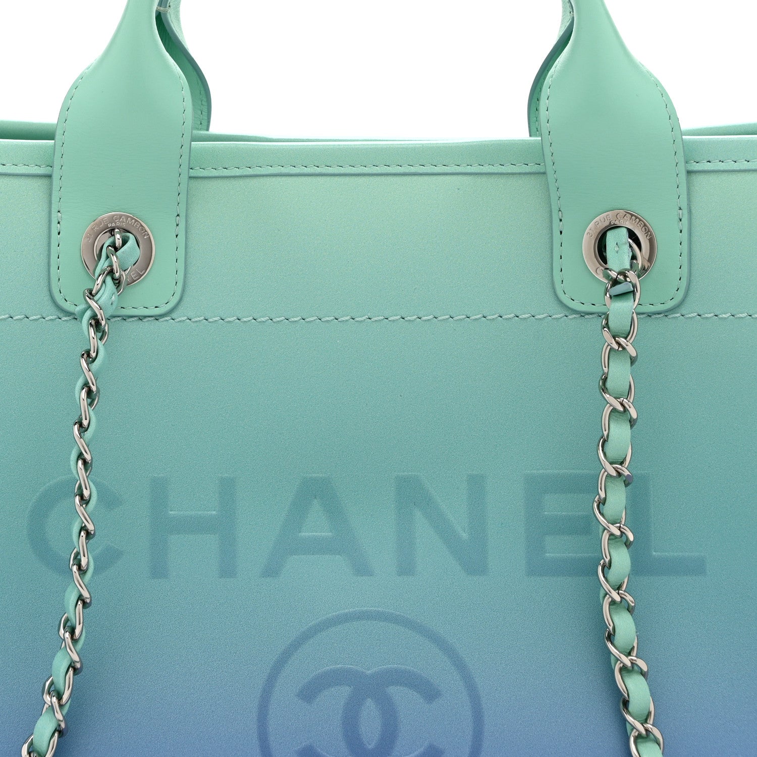 Chanel Shaded Calfskin Medium Deauville Tote Light Green Turquoise Purple 9 of 11