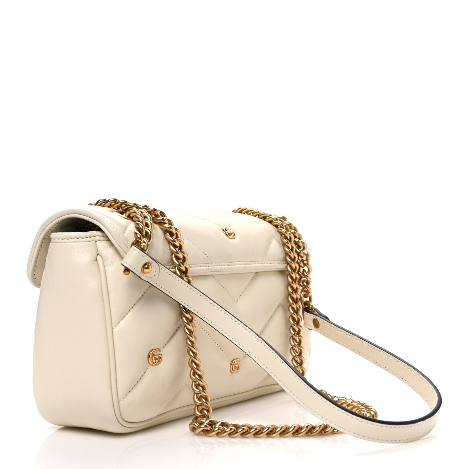 Gucci Nappa Matelasse Double G Studs Small Torchon GG Marmont Shoulder Bag Mystic White 3 of 10