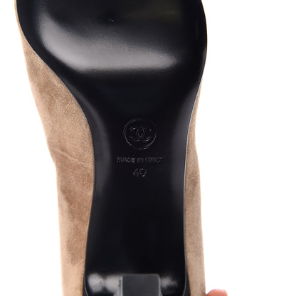 Chanel Suede Calfskin Satin Gabrielle Cap Toe Short Boots 40 Beige Black 6 of 8
