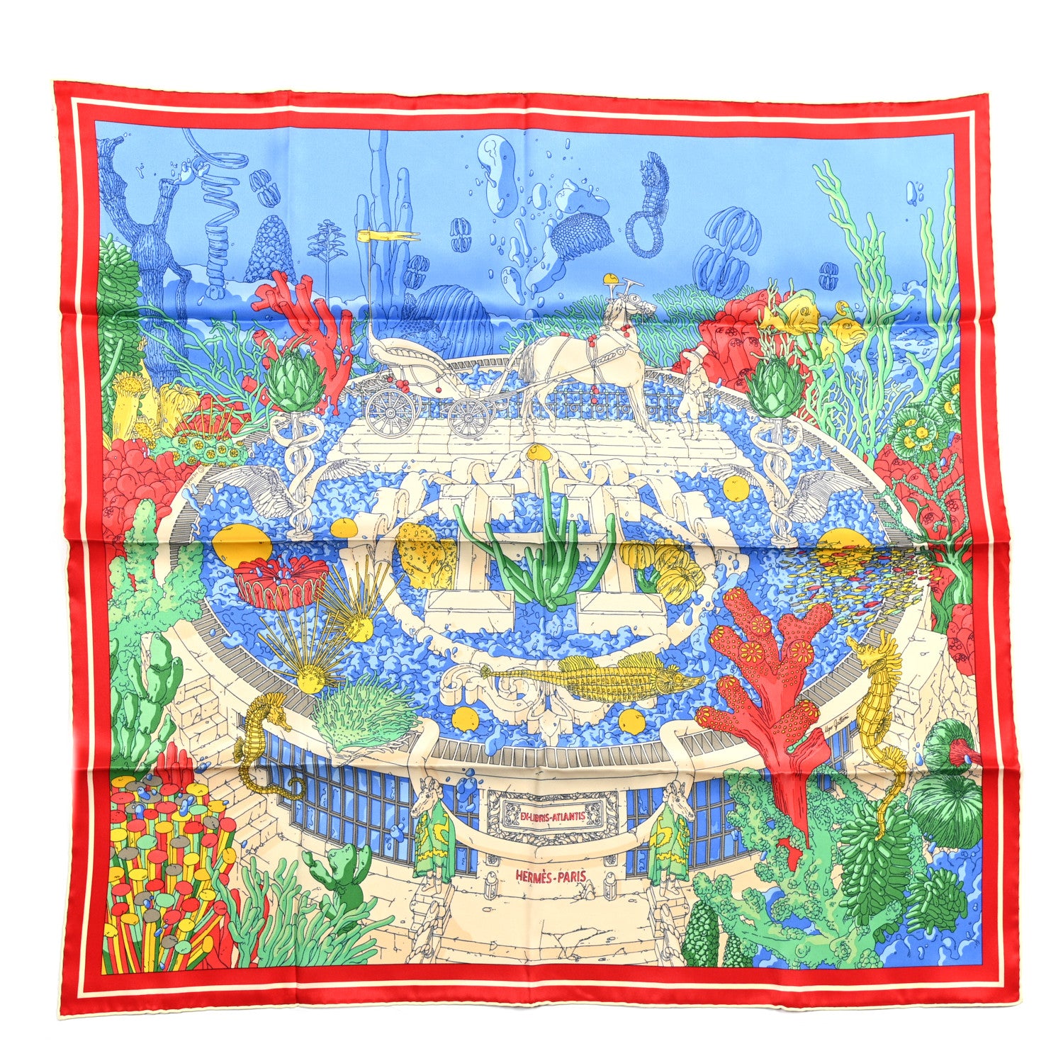 Hermes Vintage Silk Ex Libris Atlantis Scarf 70 Bleu Ocean Vert 1 of 4