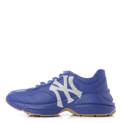 Gucci X MLB Calfskin NY Yankees Mens Rhyton Sneakers 6.5 Electric Blue 1 of 9