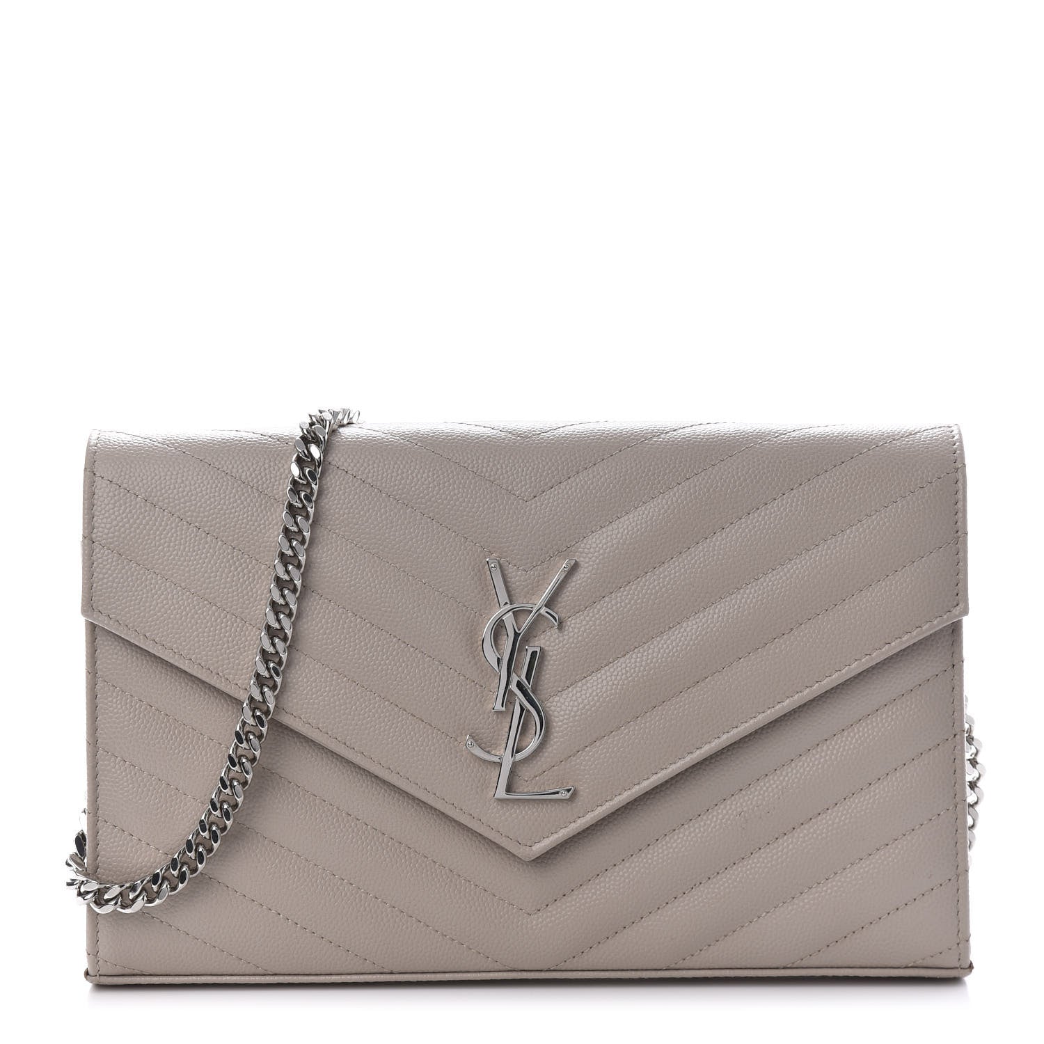Saint Laurent Grain De Poudre Matelasse Chevron Monogram Chain Wallet Rose Poudre 1 of 11
