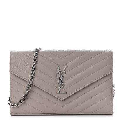 Saint Laurent Grain De Poudre Matelasse Chevron Monogram Chain Wallet Rose Poudre 1 of 11