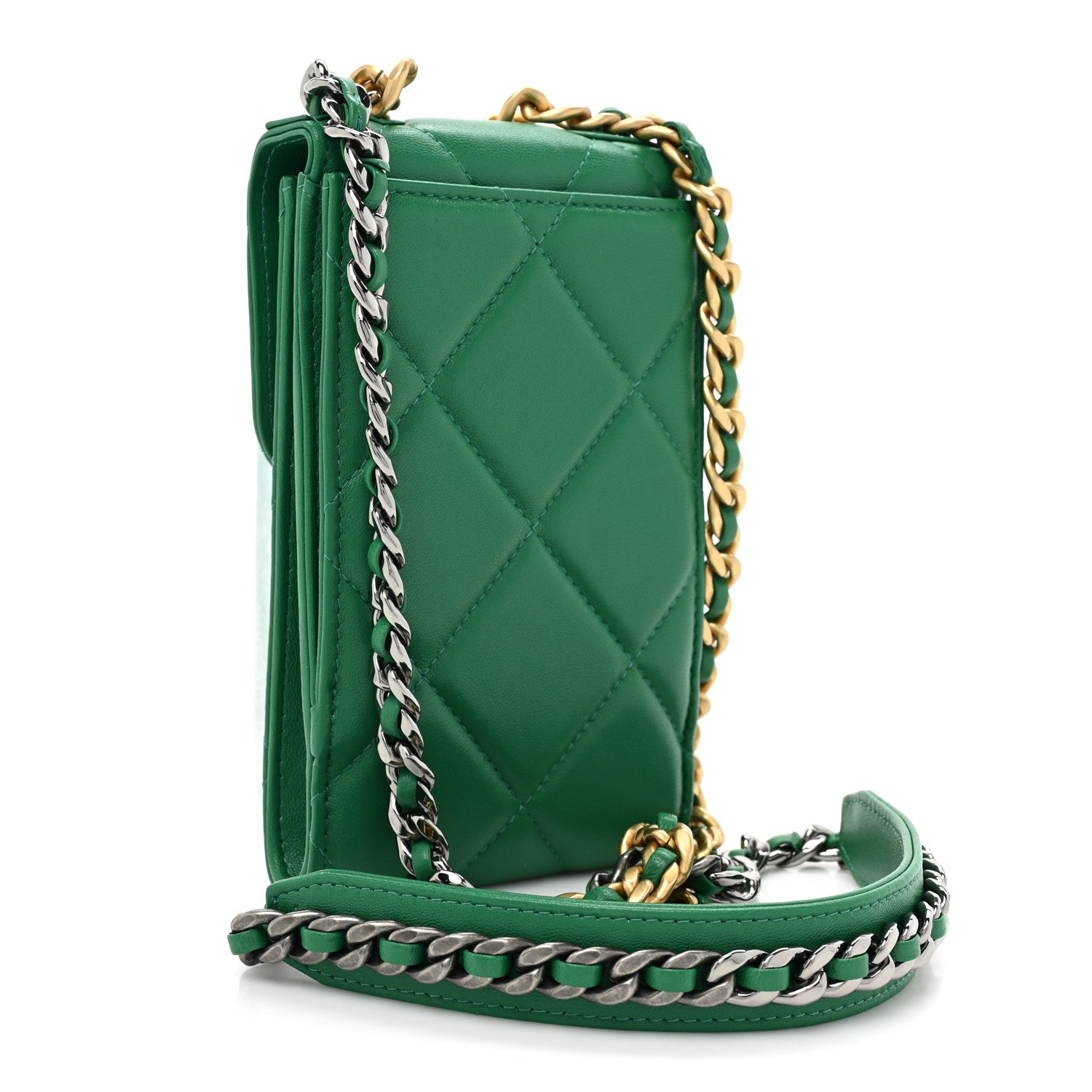 Chanel Lambskin Quilted Chanel 19 Phone Holder With Chain Green 3 of 11