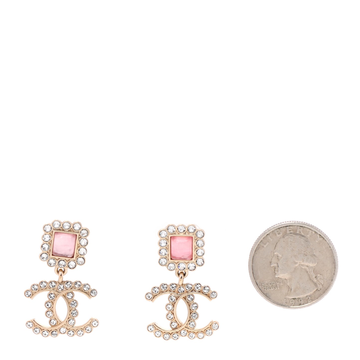 Crystal Pearl CC Drop Earrings Pink Gold