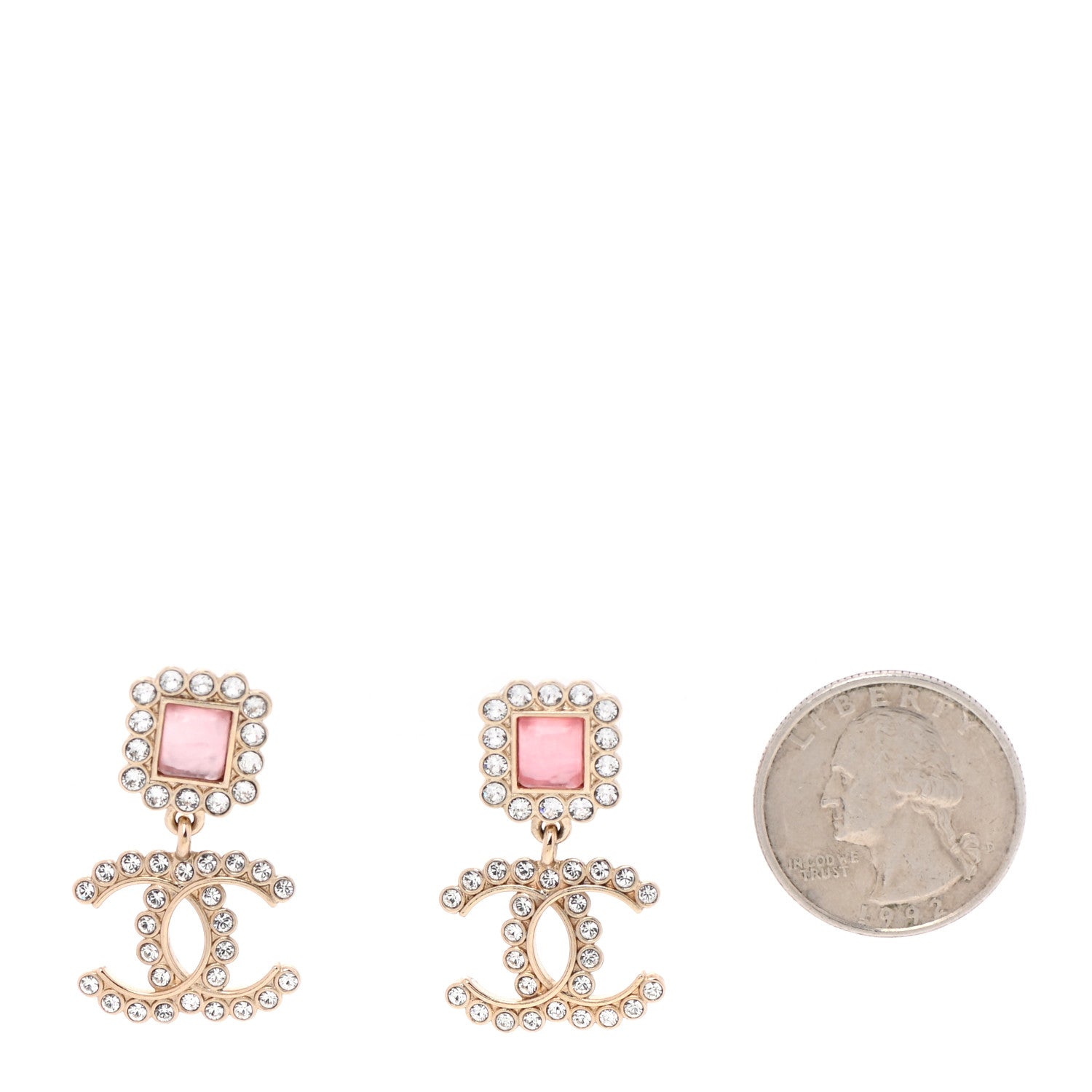 Chanel Crystal Pearl CC Drop Earrings Pink Gold 2 of 4