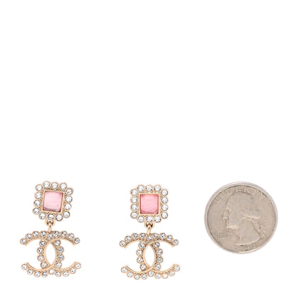 Chanel Crystal Pearl CC Drop Earrings Pink Gold 2 of 4