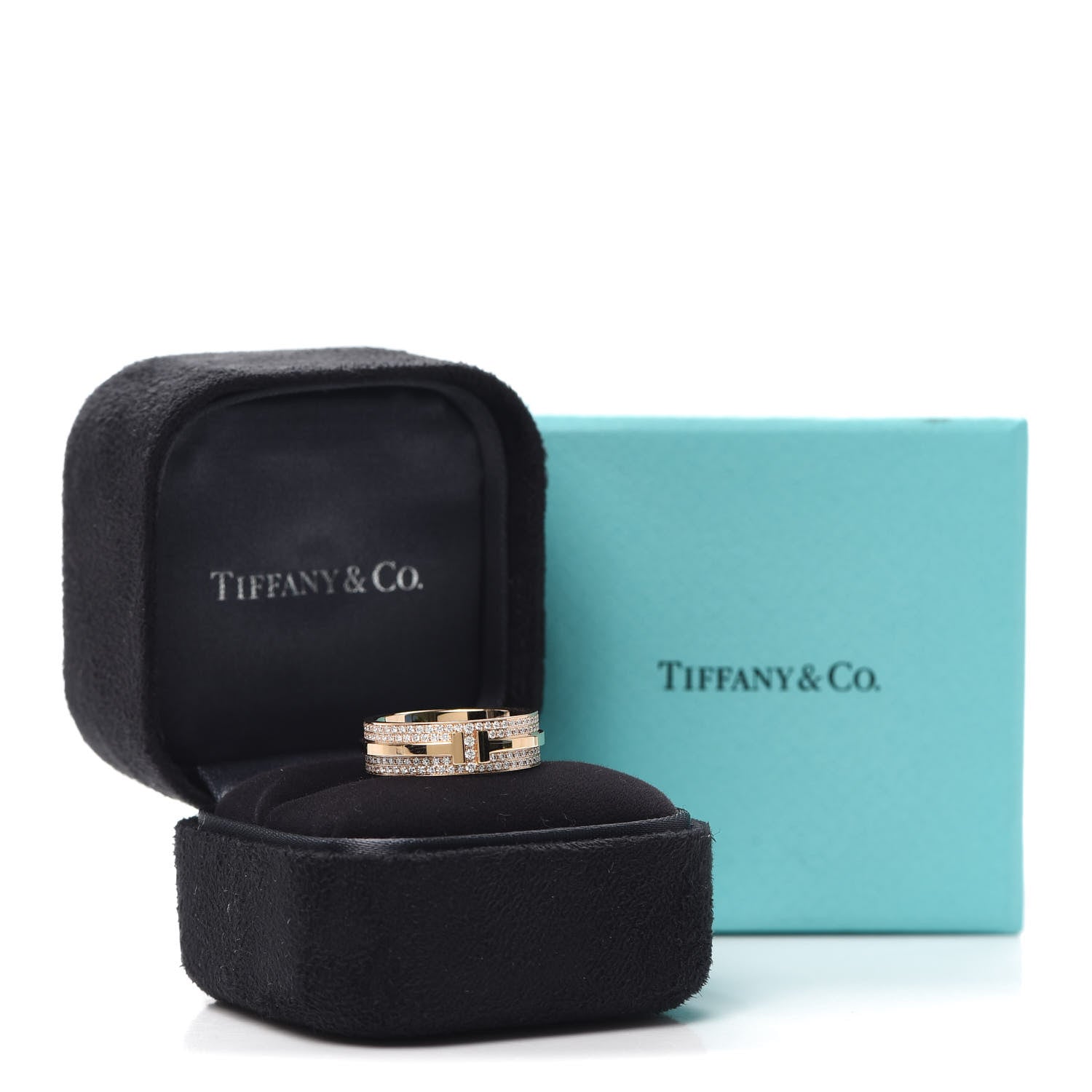 Tiffany 18K Rose Gold Diamond T Two Band Ring 50 5.5 5 of 5