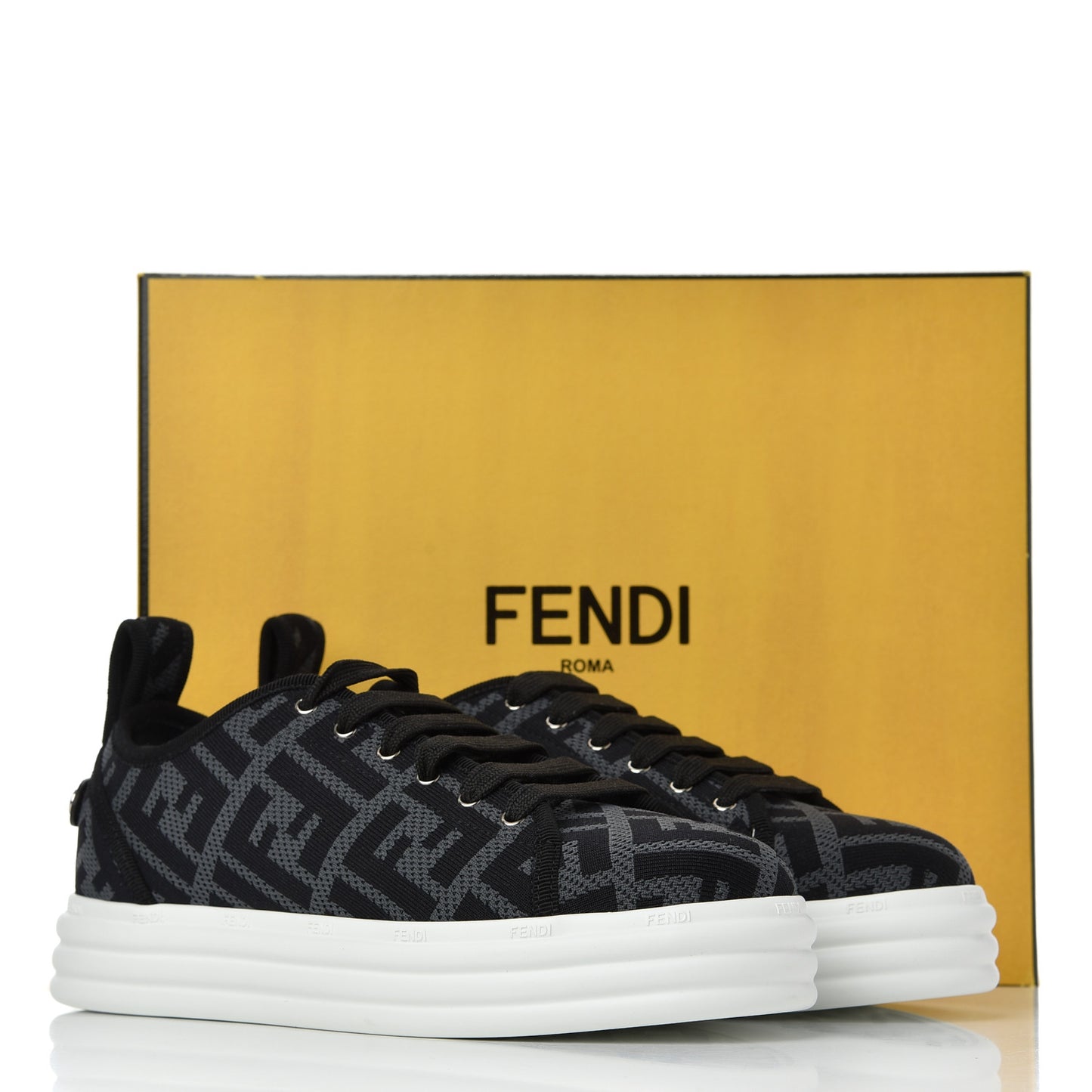 Fabric FF Micro-Perforated Rise Low Top Sneakers 37 Charcoal Black