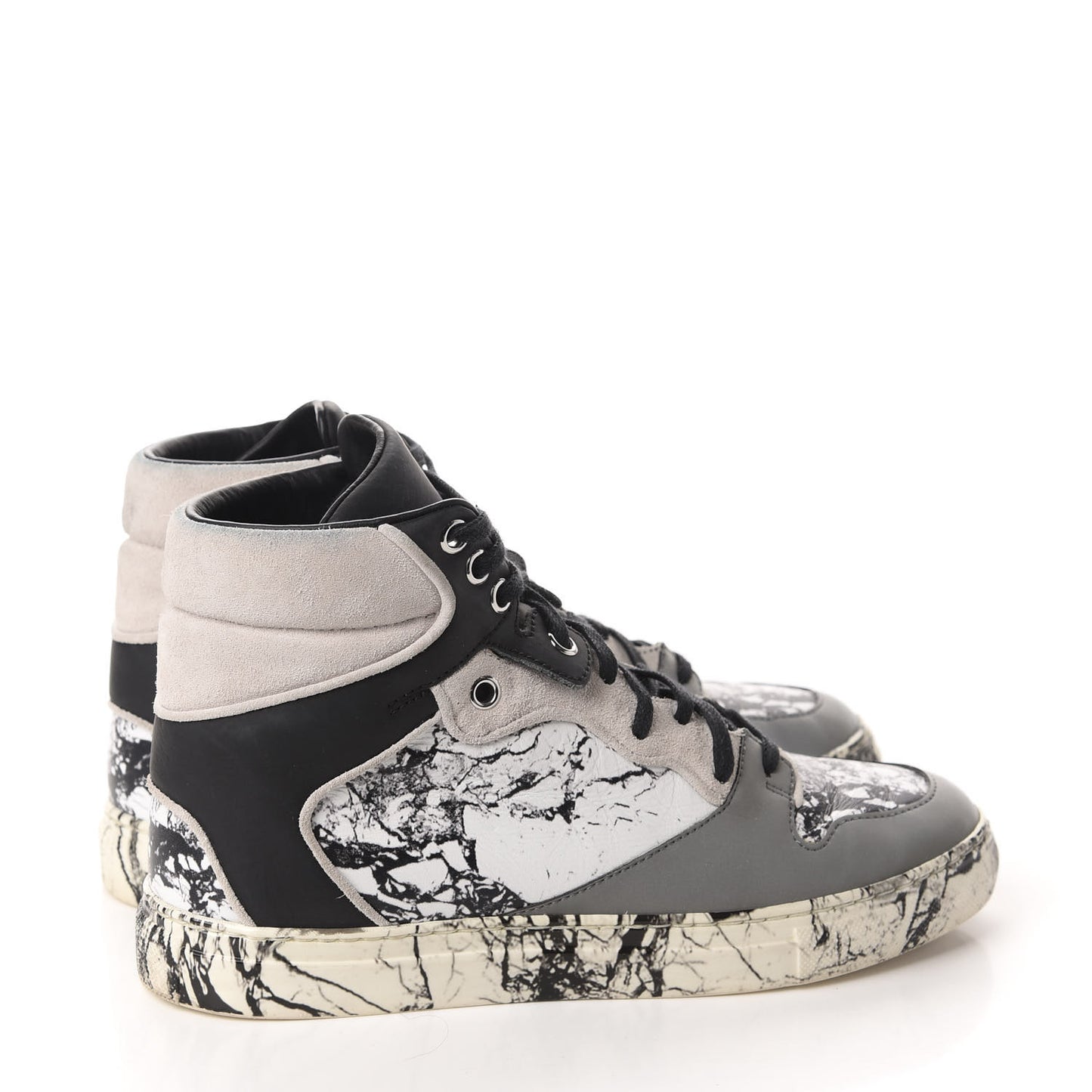 Calfskin Suede Rubber Marble Womens High Top Sneakers 36 Black