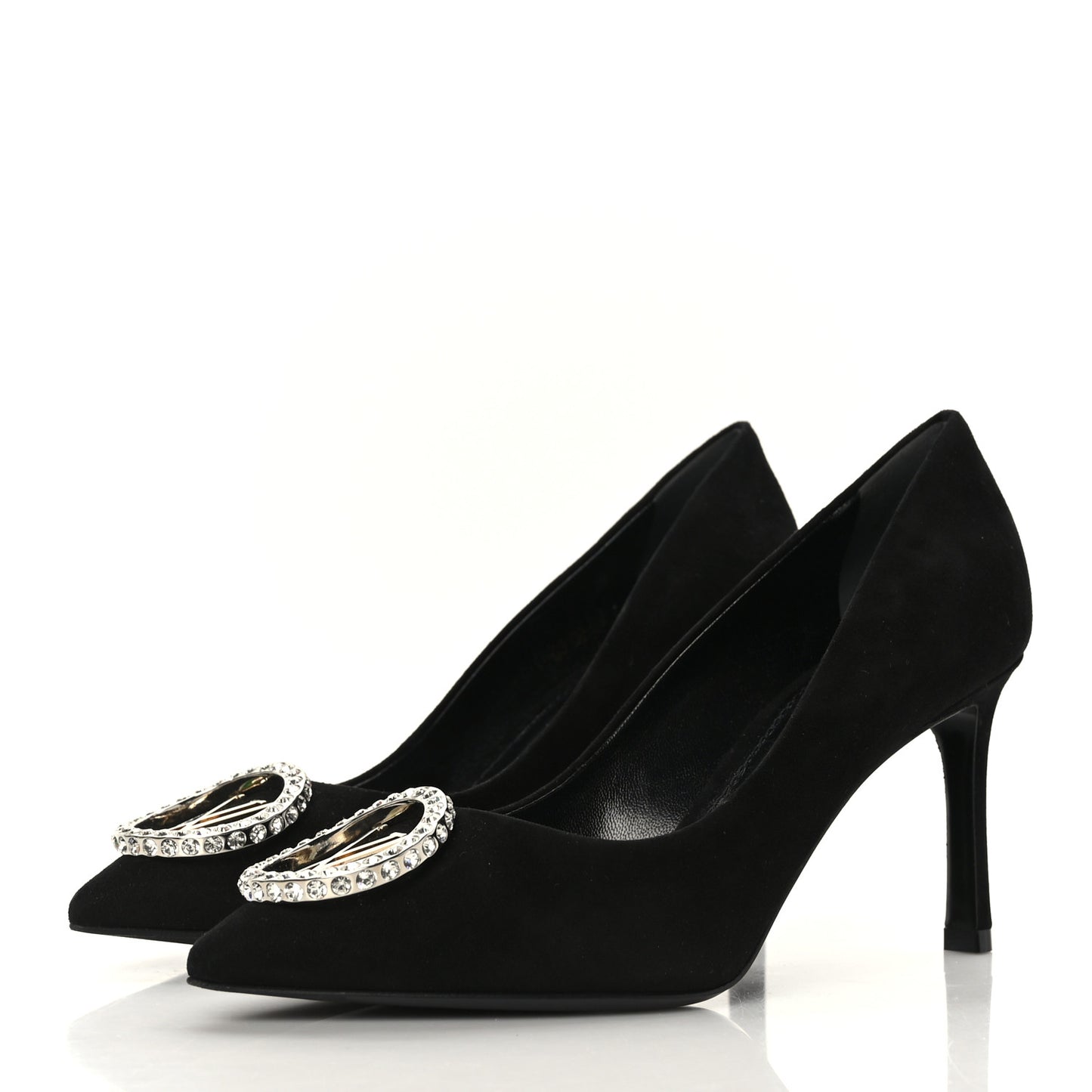 Suede Baby Goat Swarovski Crystal Madeleine Pumps 36 Black
