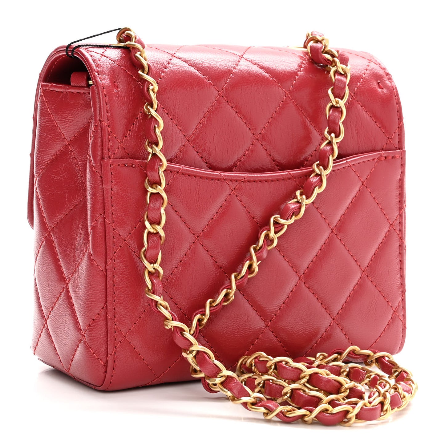 Goatskin Quilted Mini Square Flap Dark Red