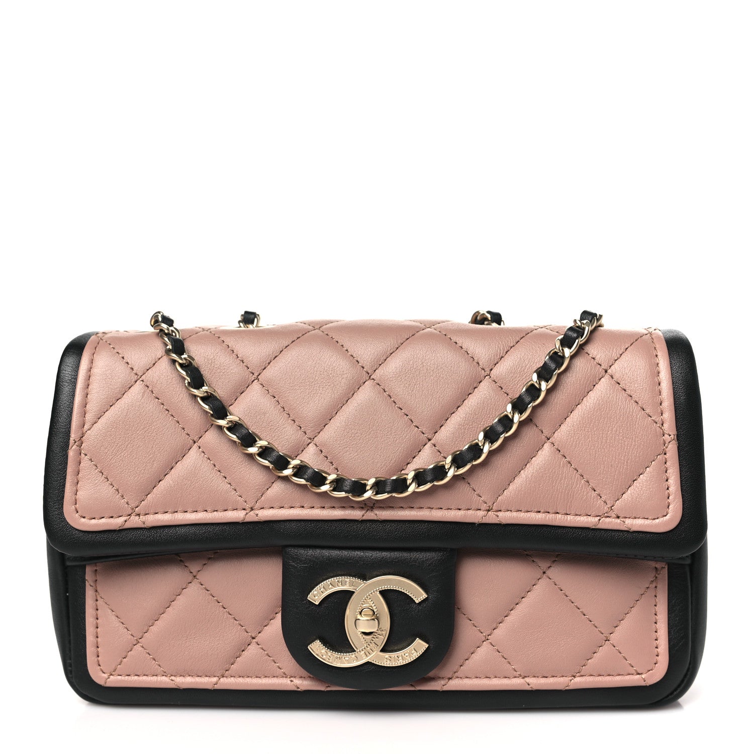 Chanel Lambskin Quilted Small Graphic Flap Beige Black 1 of 11