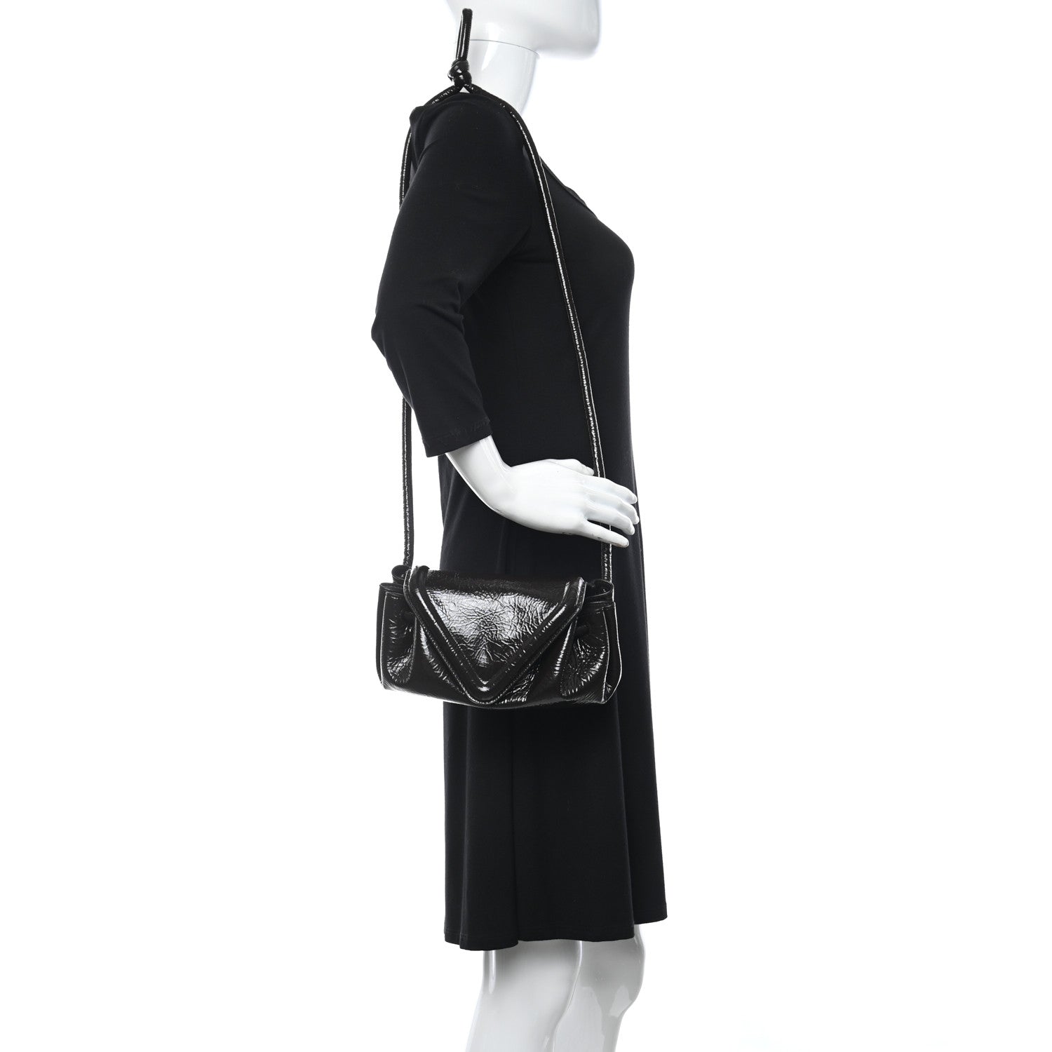 Bottega Veneta Patent Deerskin Small Beak Triangle Flap Shoulder Bag Fondant 2 of 9