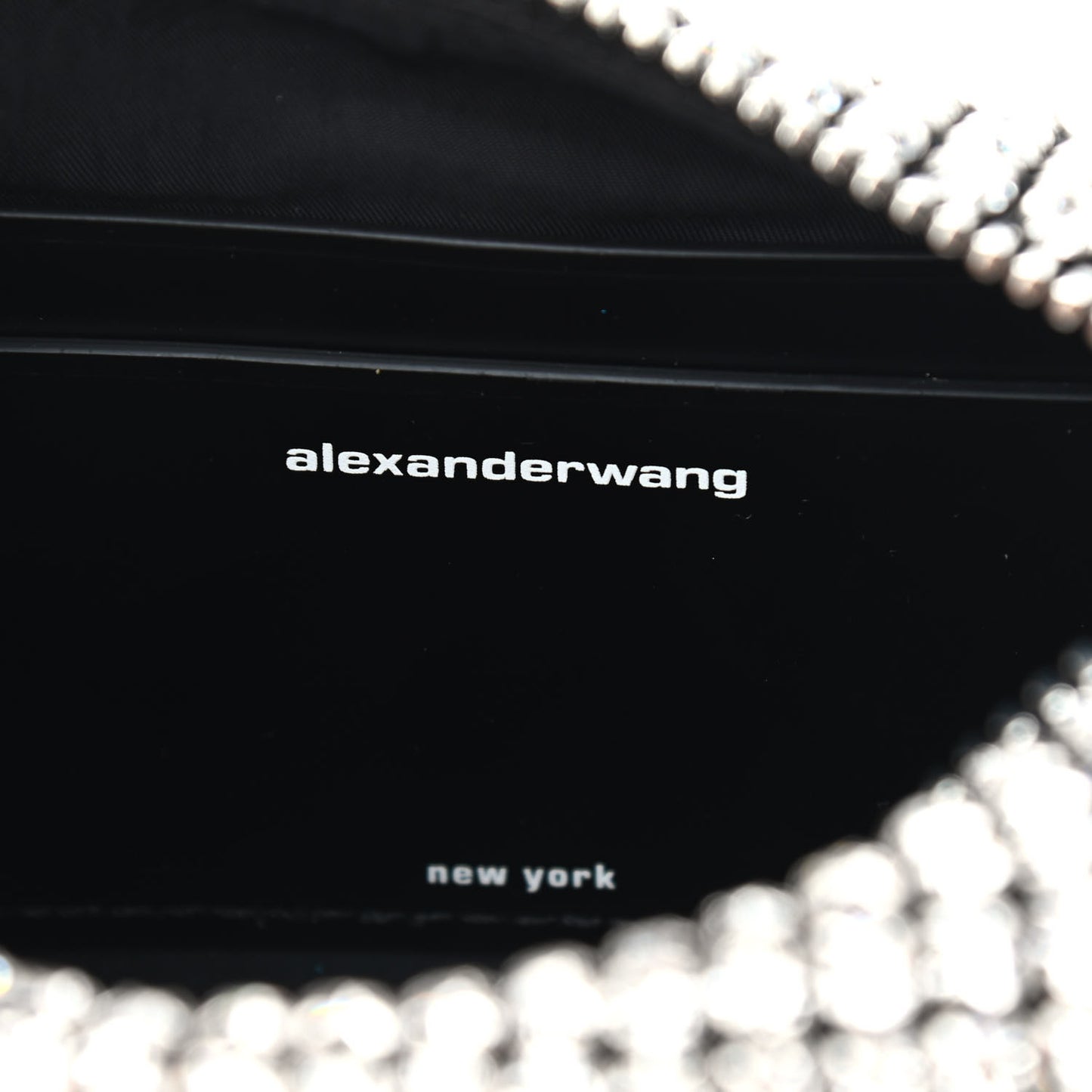 Mesh Crystal Rhinestone Mini Heiress Pouch Black Silver
