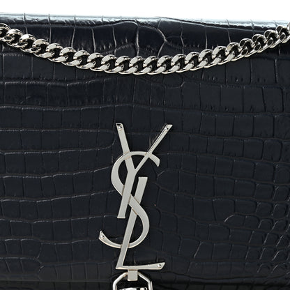 Saint Laurent Calfskin Crocodile Embossed Kate Monogram Tassel Chain Wallet Deep Marine 6 of 8