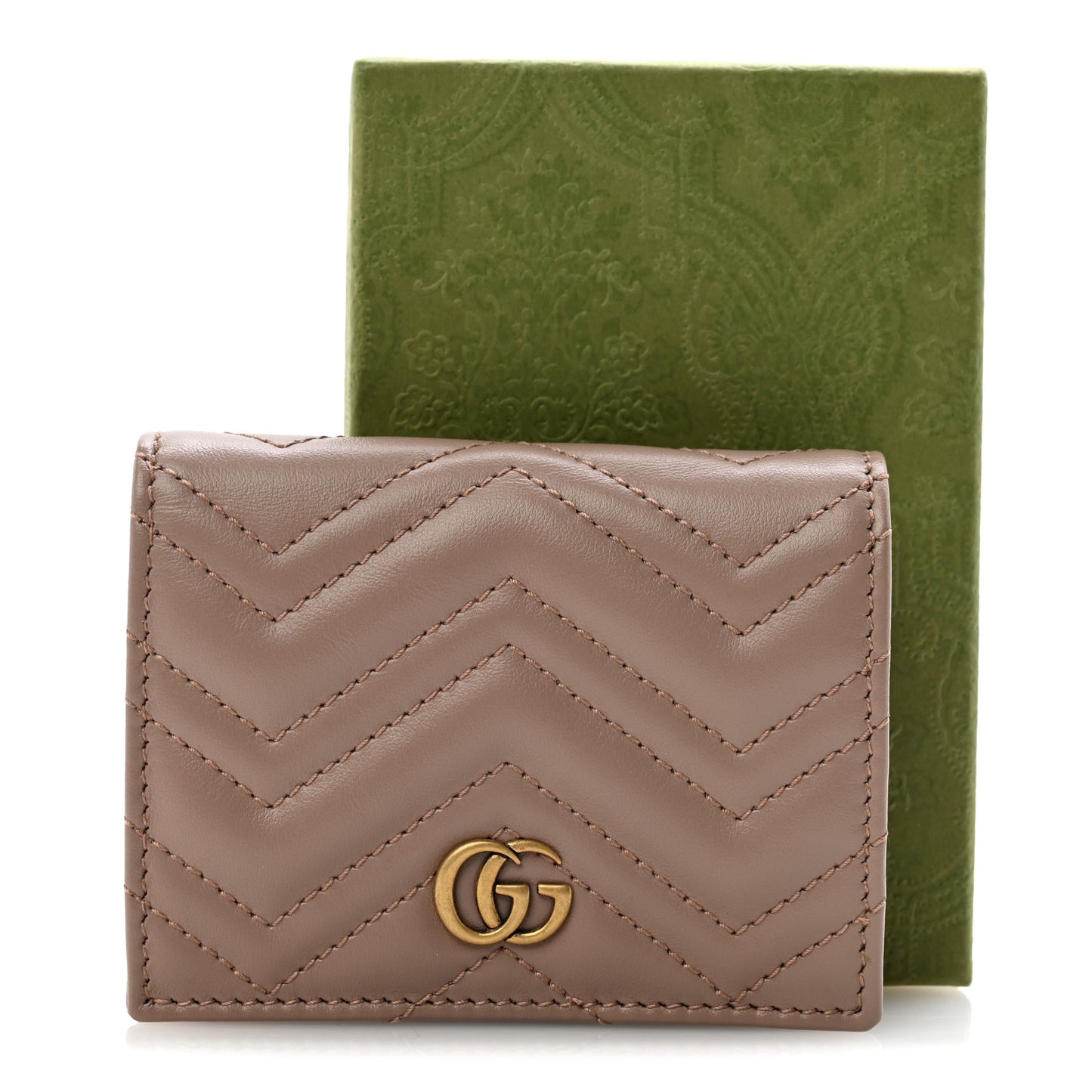 Calfskin Matelasse GG Marmont Card Case Wallet Porcelain Rose Porcelain Rose