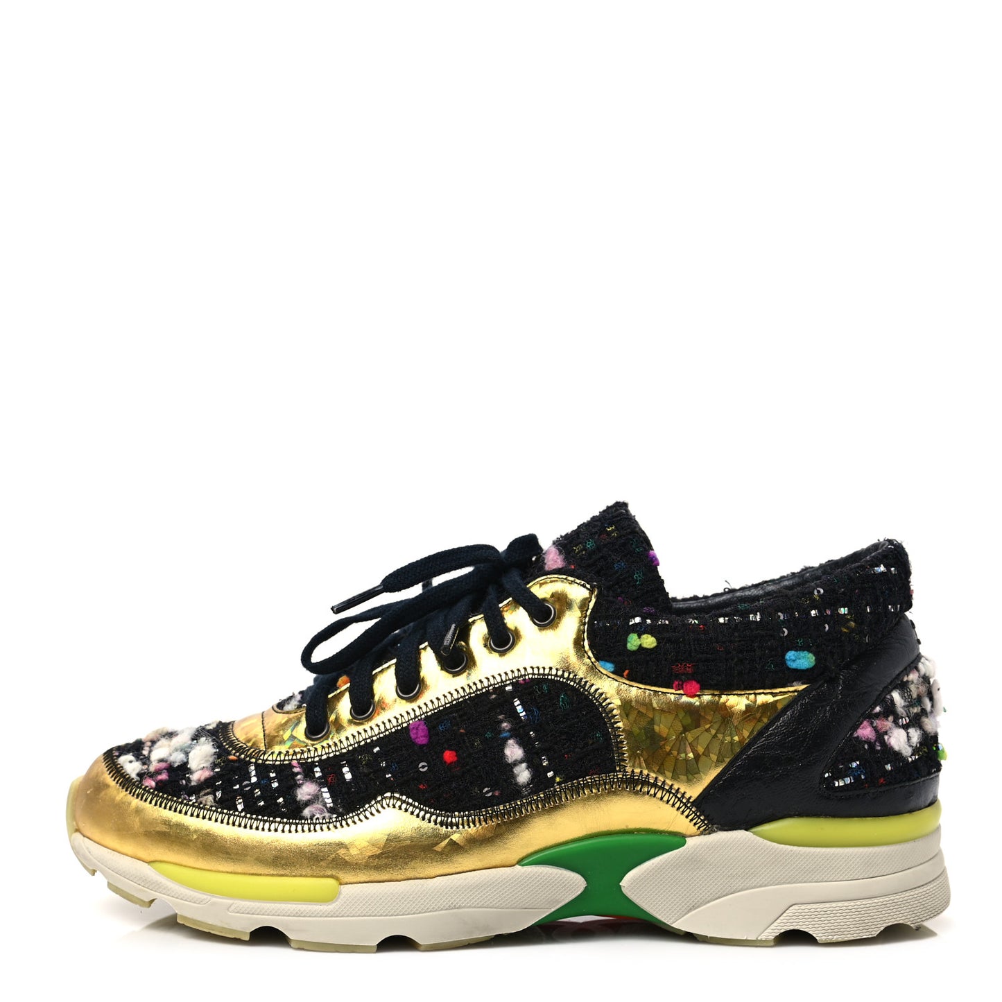 Tweed Lambskin Runway Sneakers 36 Black Multicolor